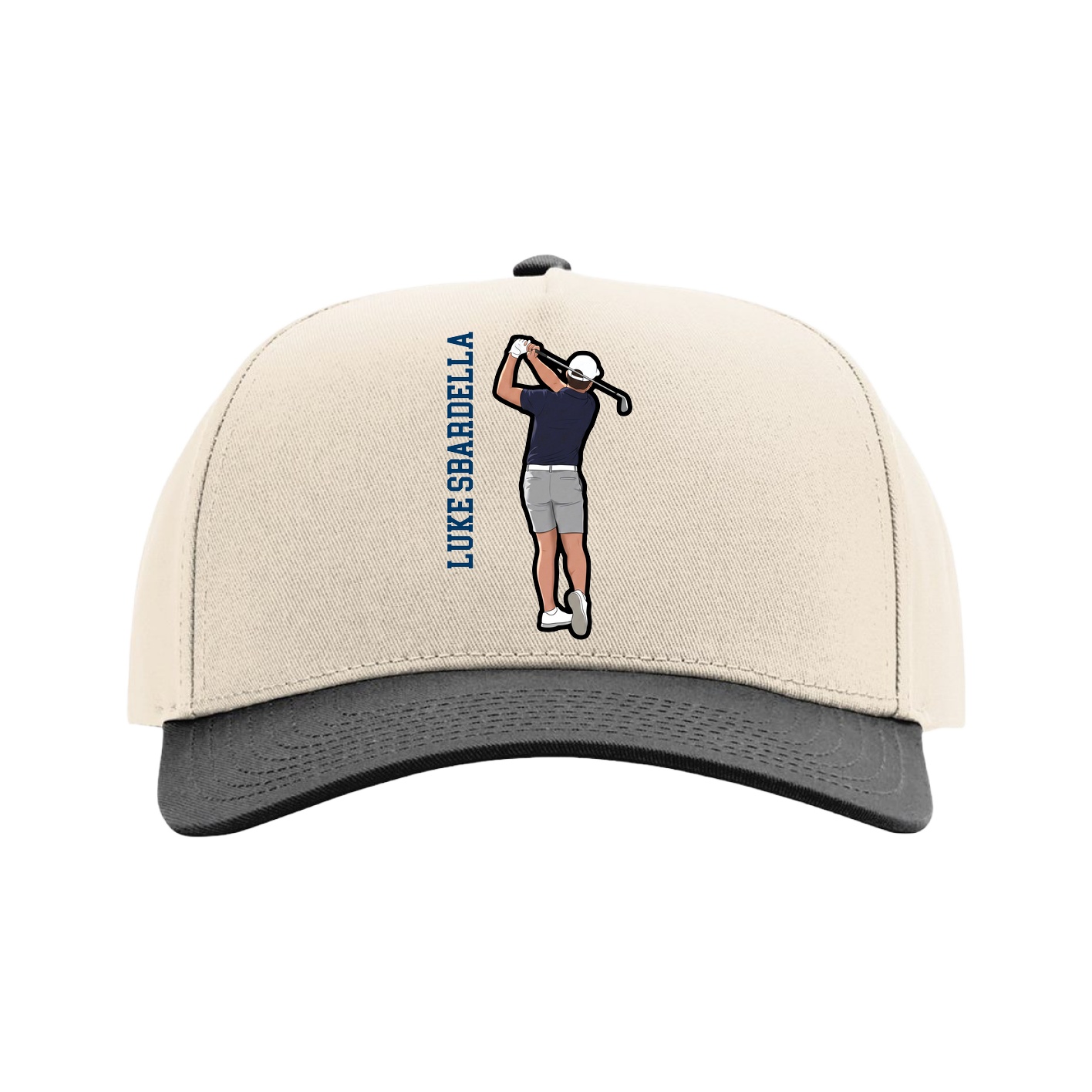 Full Fabric Five-Panel Champ Cap — Name Vertical in Cream/Black