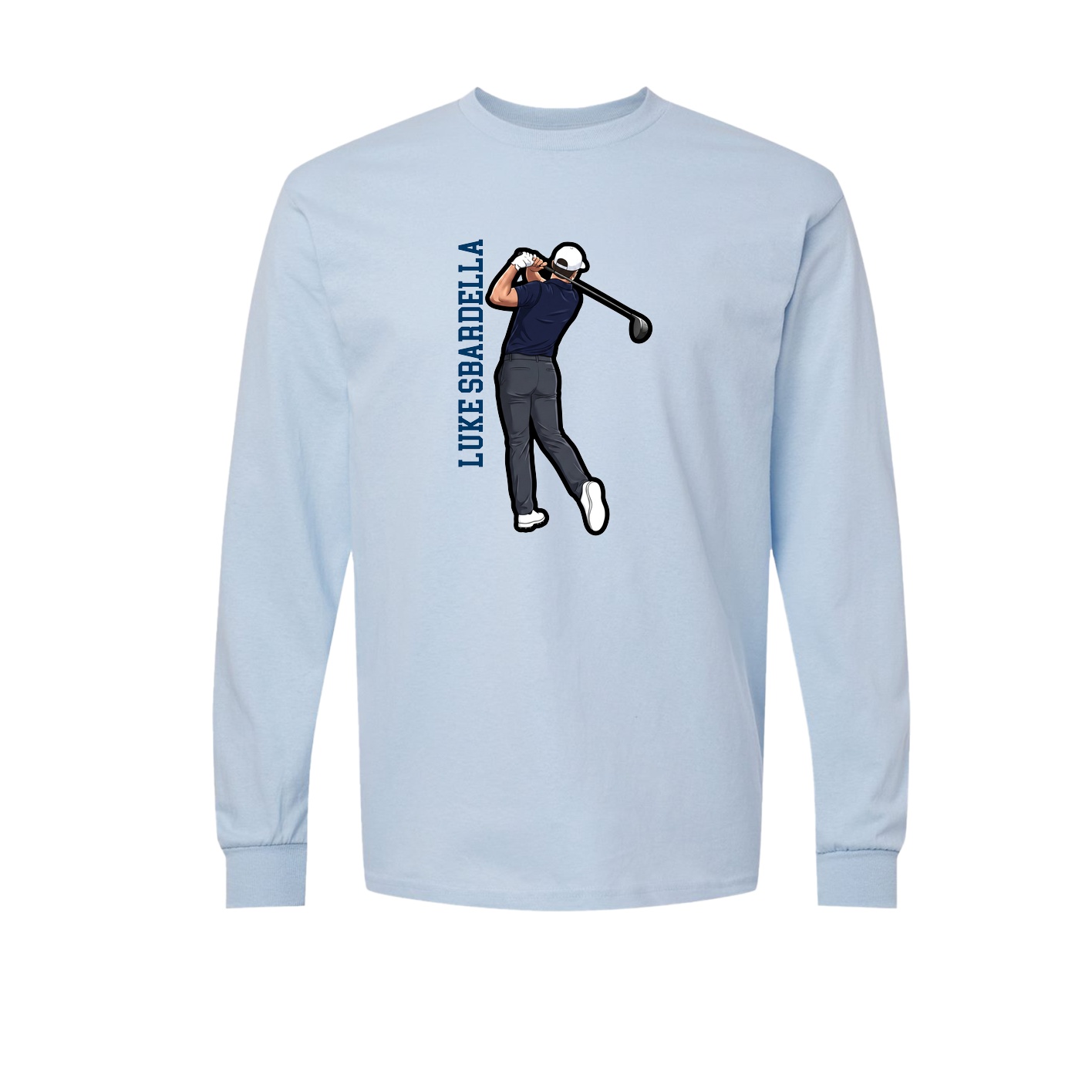 Long Sleeve Tee — Name Vertical in Light Blue
