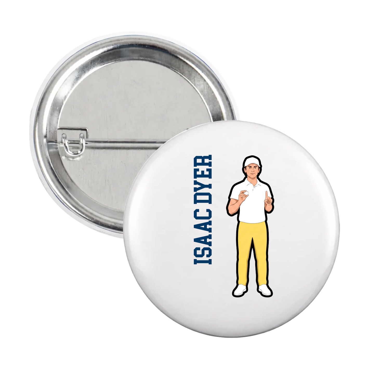 Game Day Button — Name Vertical in White
