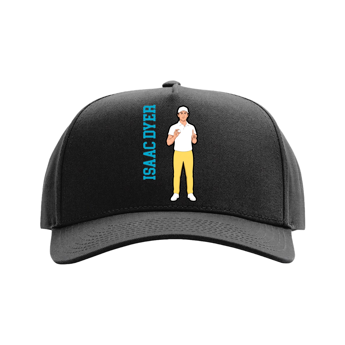 Full Fabric Five-Panel Champ Cap — Name Vertical in Black