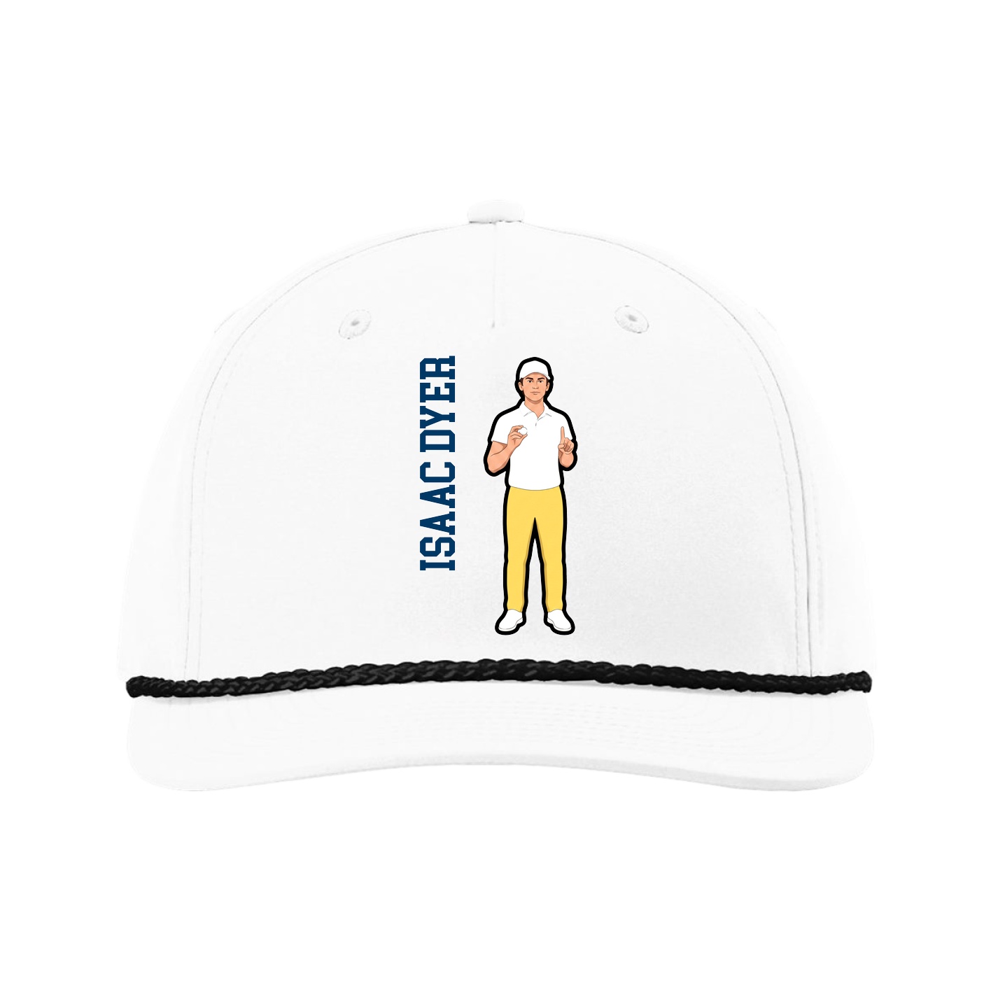 Five-Panel Classic Rope Cap — Name Vertical in White