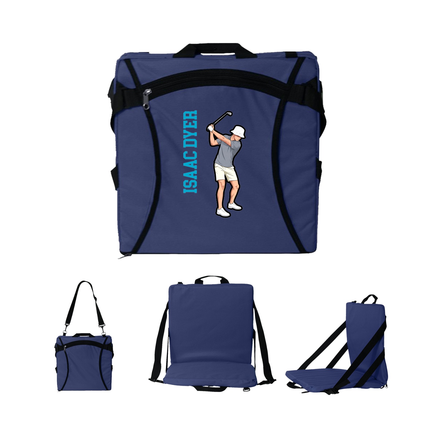 Folding Stadium Seat — Name Vertical in Navy