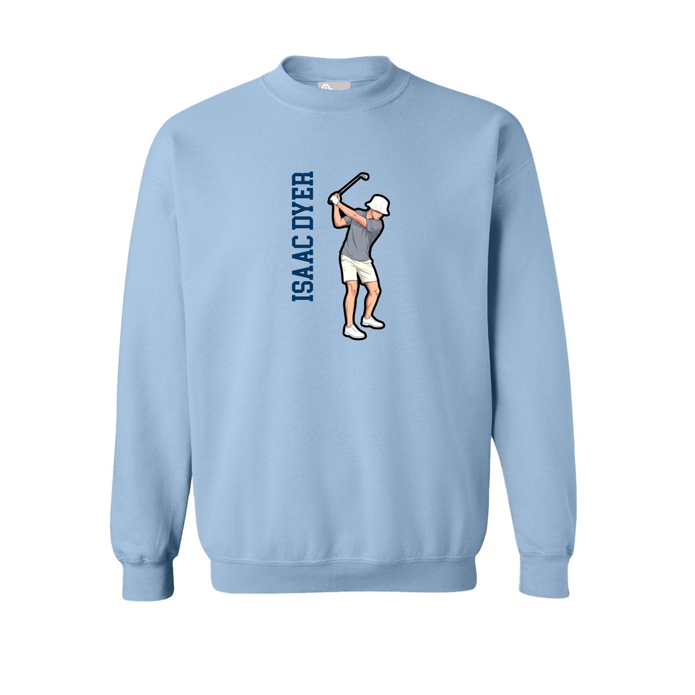 Fleece Crew — Name Vertical in Light Blue