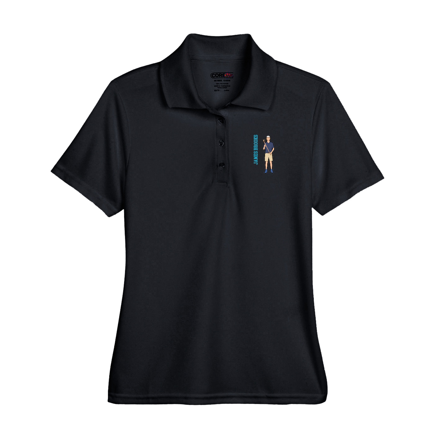 Performance Polo — Name Vertical in Black