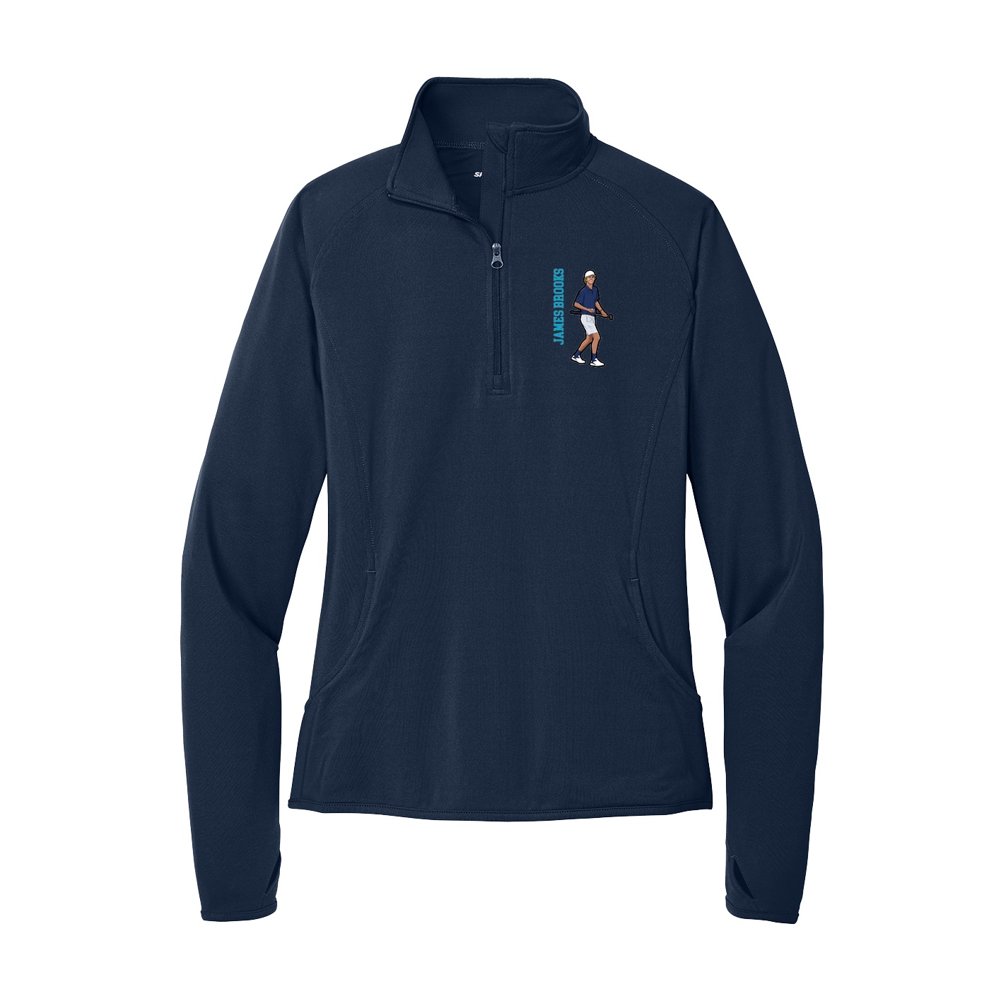 Women's Q-Zip Pullover — Name Vertical in Navy