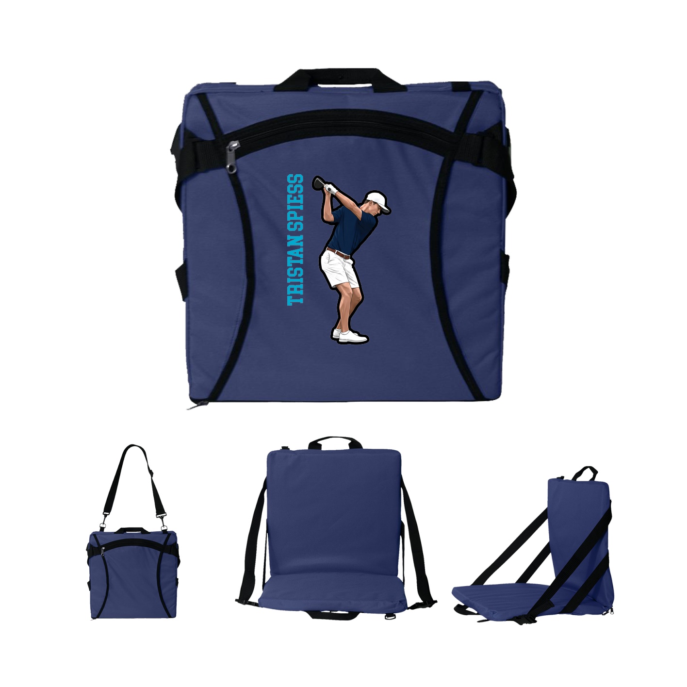 Folding Stadium Seat — Name Vertical in Navy