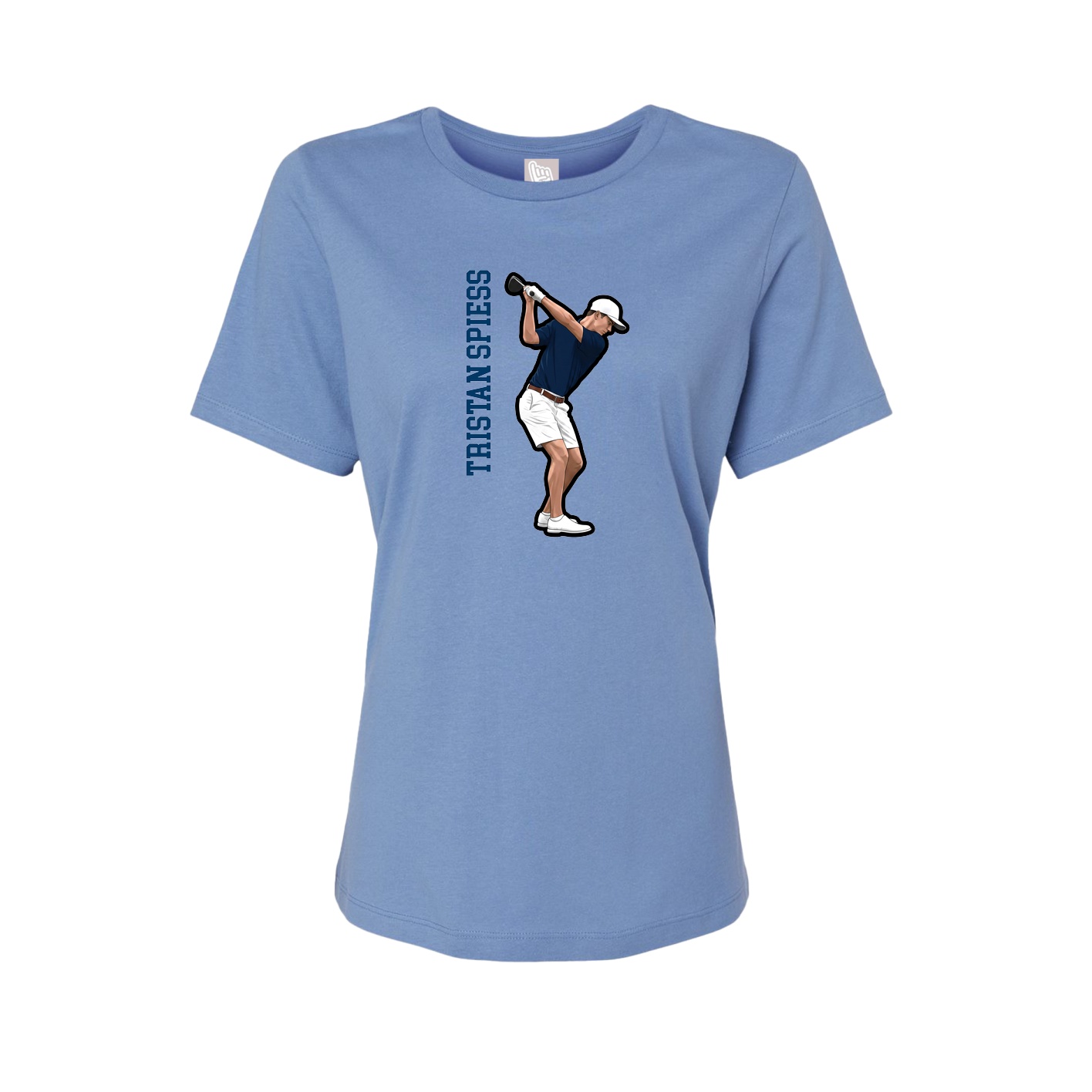 Fitted Women's Tee — Name Vertical in Powder Blue