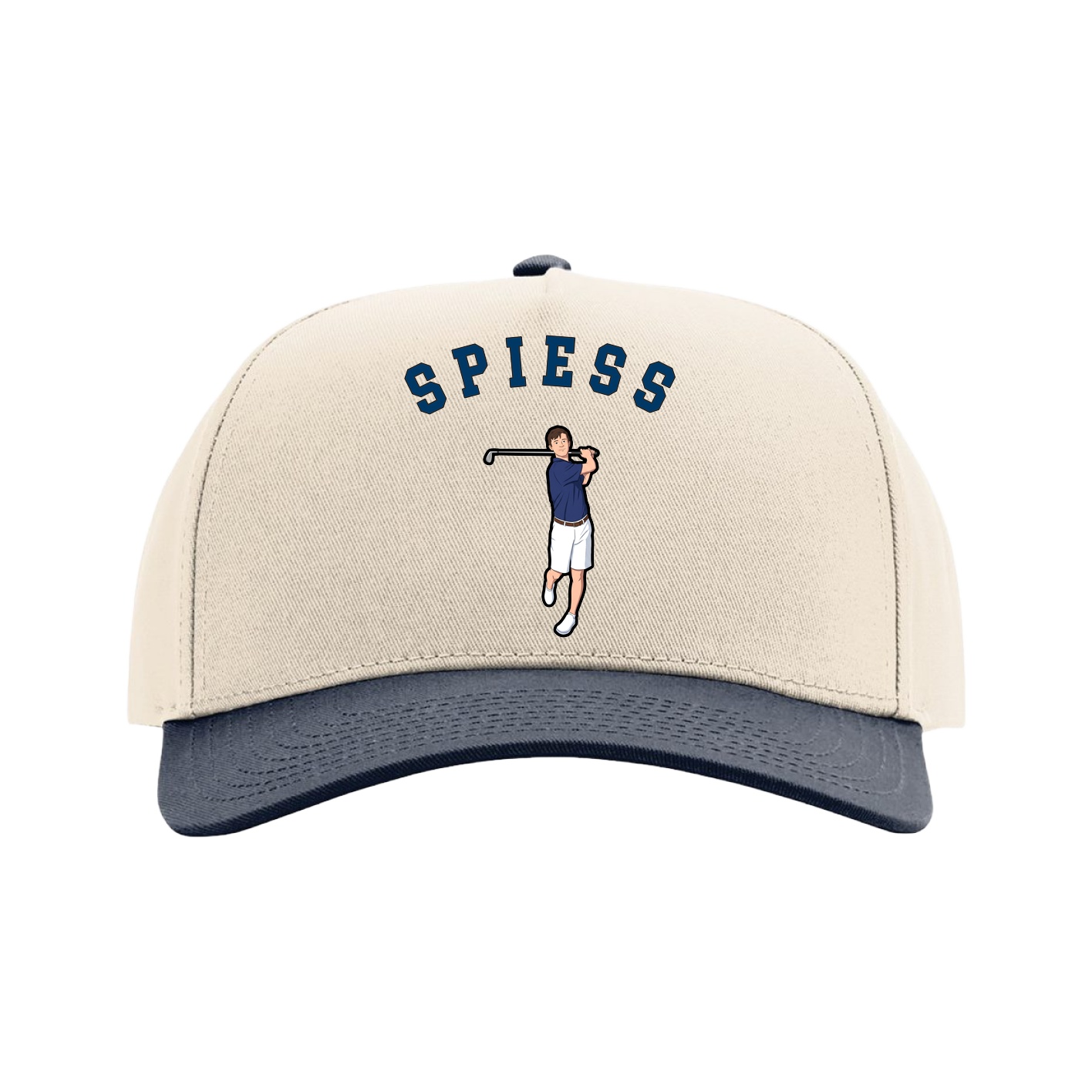 Full Fabric Five-Panel Champ Cap — Shirsey Arch in Cream/Navy