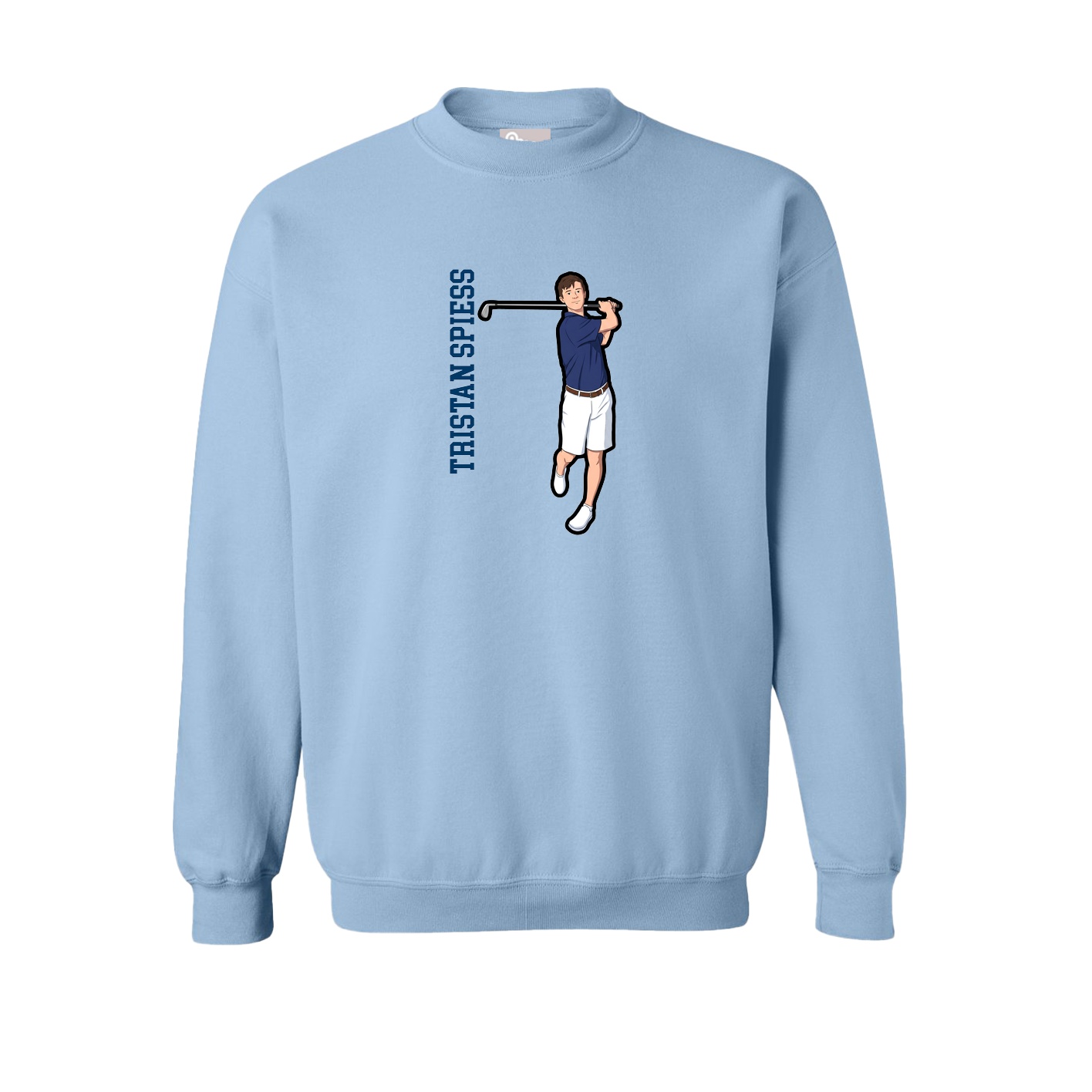Fleece Crew — Name Vertical in Light Blue