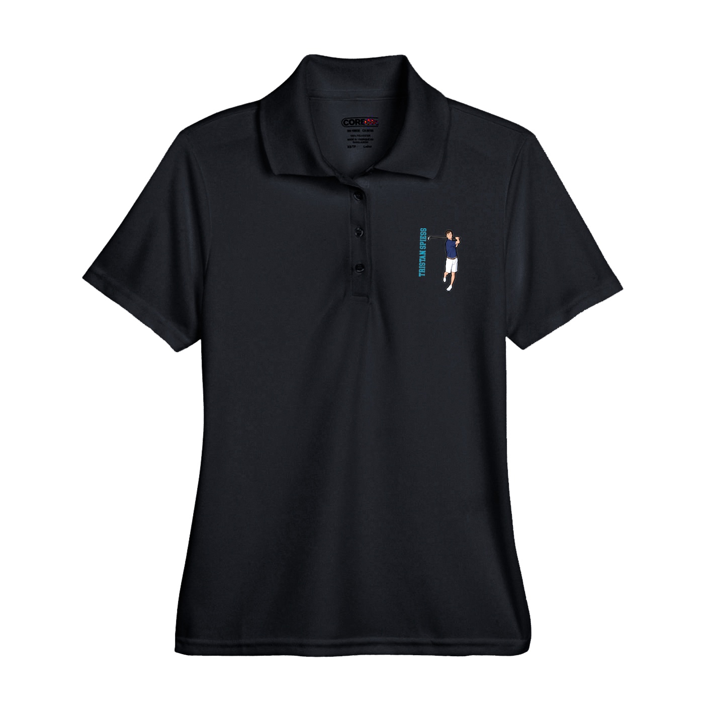 Womens Performance Polo — Name Vertical in Black