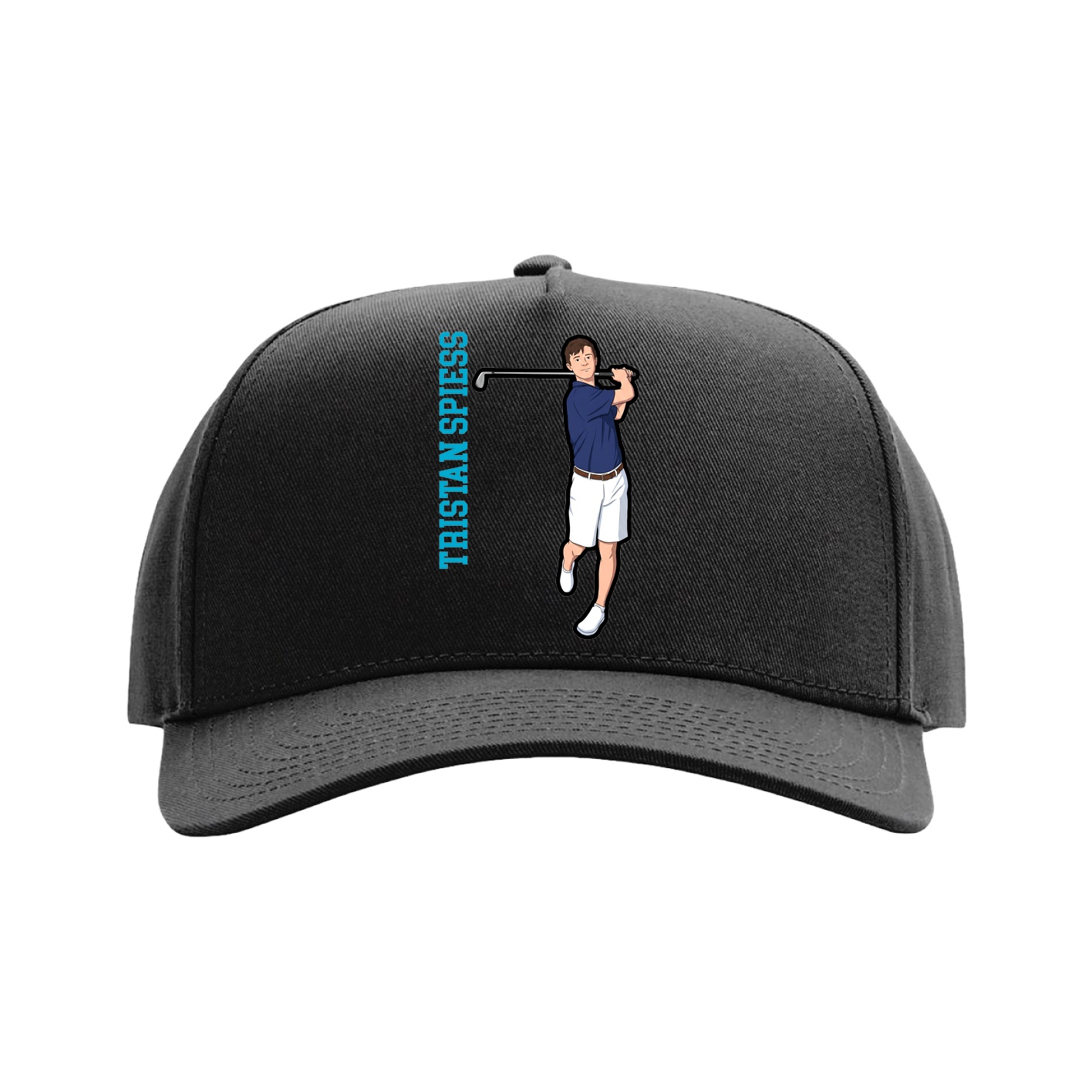 Full Fabric Five-Panel Champ Cap — Name Vertical in Black