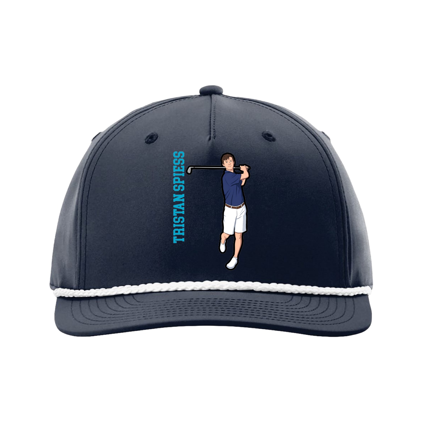 Five-Panel Classic Rope Cap — Name Vertical in Navy