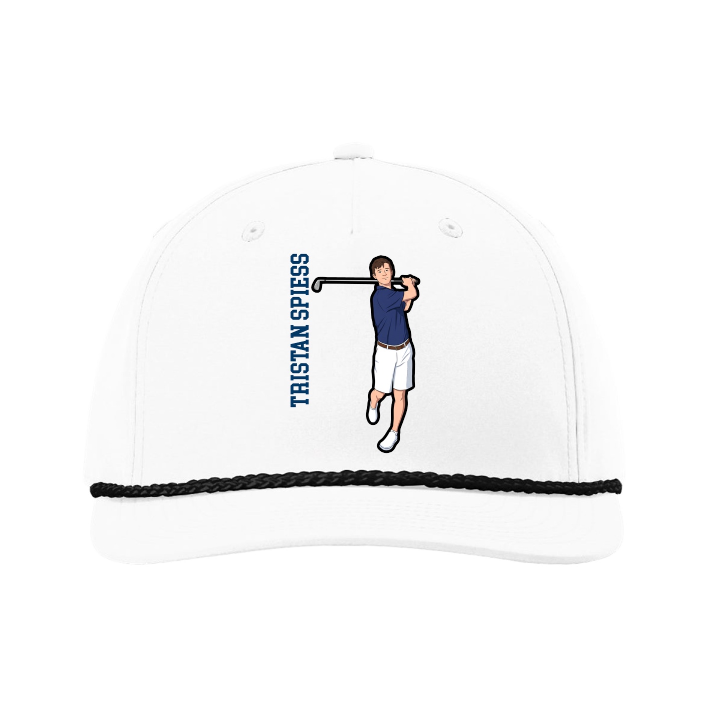 Five-Panel Classic Rope Cap — Name Vertical in White