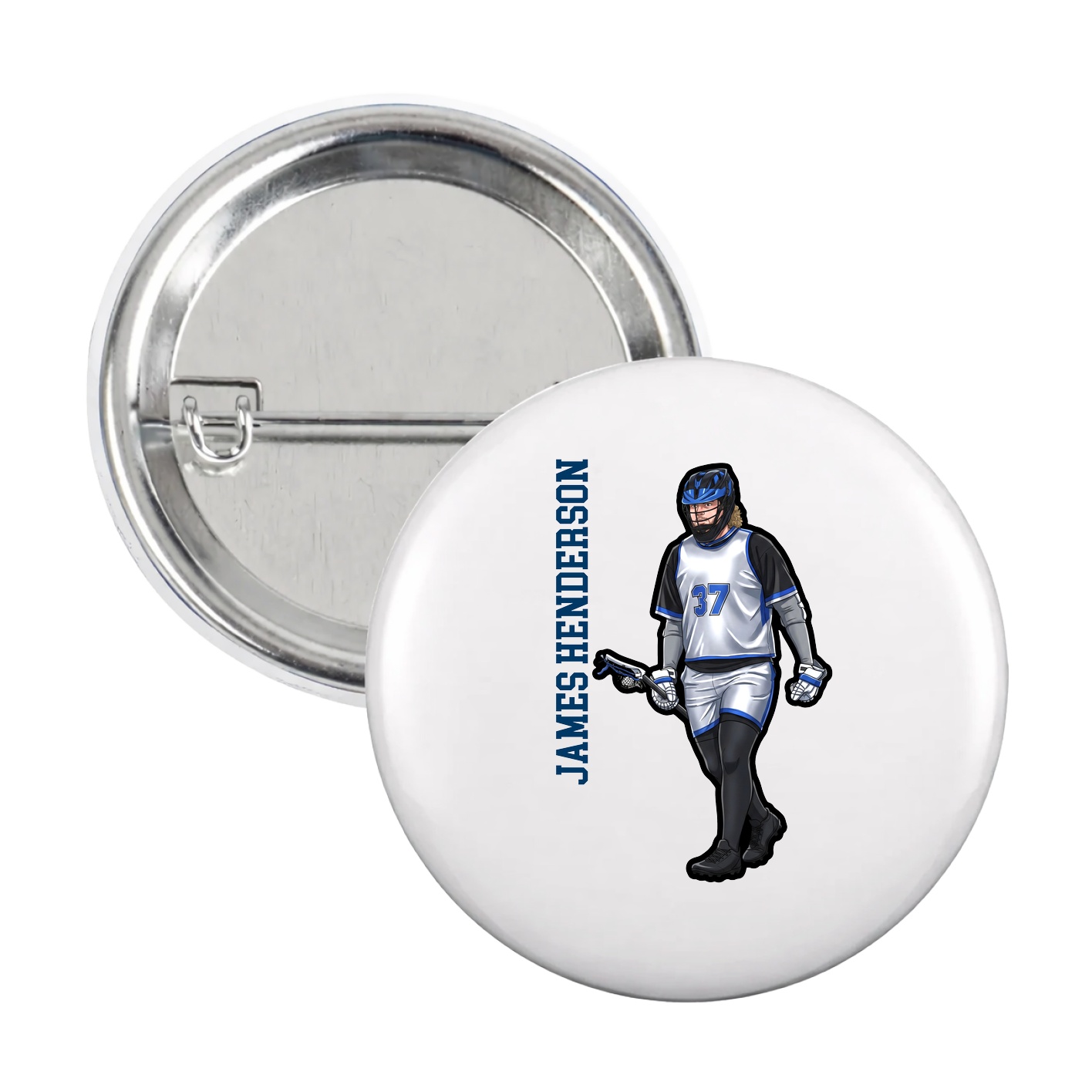 Game Day Button — Name Vertical in White