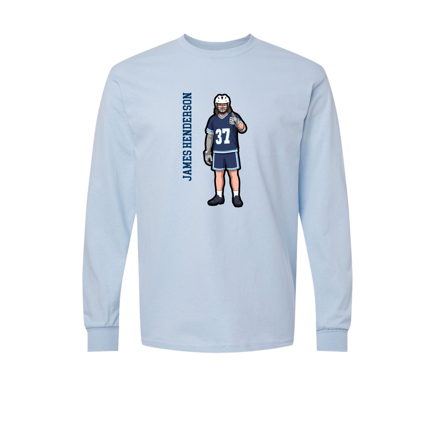 Long Sleeve Tee — Name Vertical in Light Blue