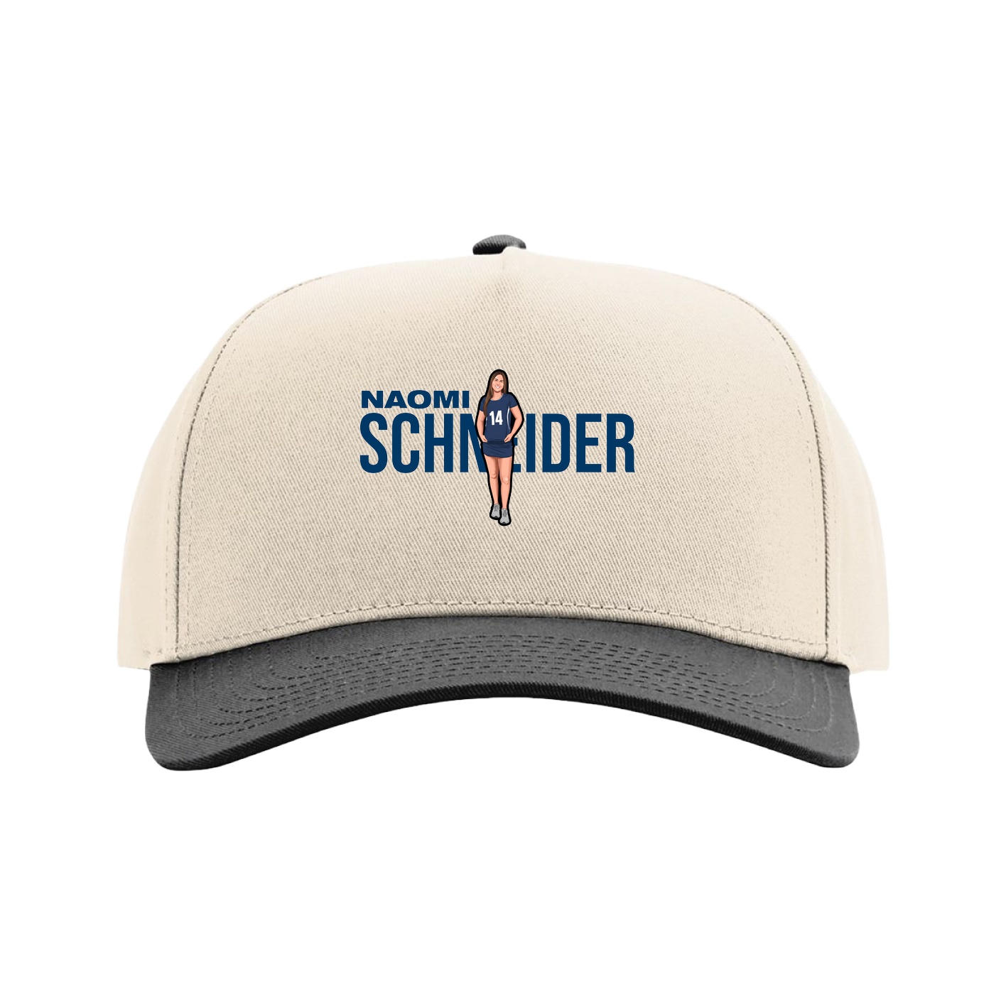 Full Fabric Five-Panel Champ Cap — Player Name in Cream/Black