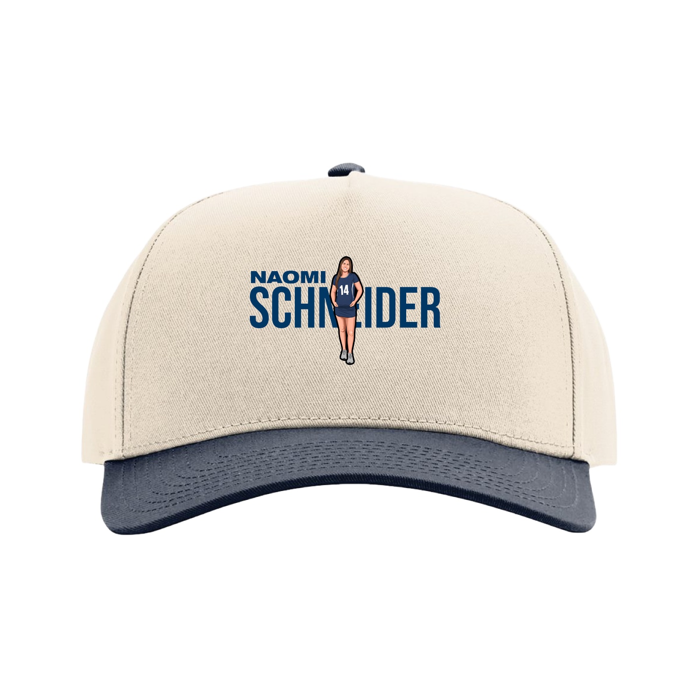 Full Fabric Five-Panel Champ Cap — Player Name in Cream/Navy