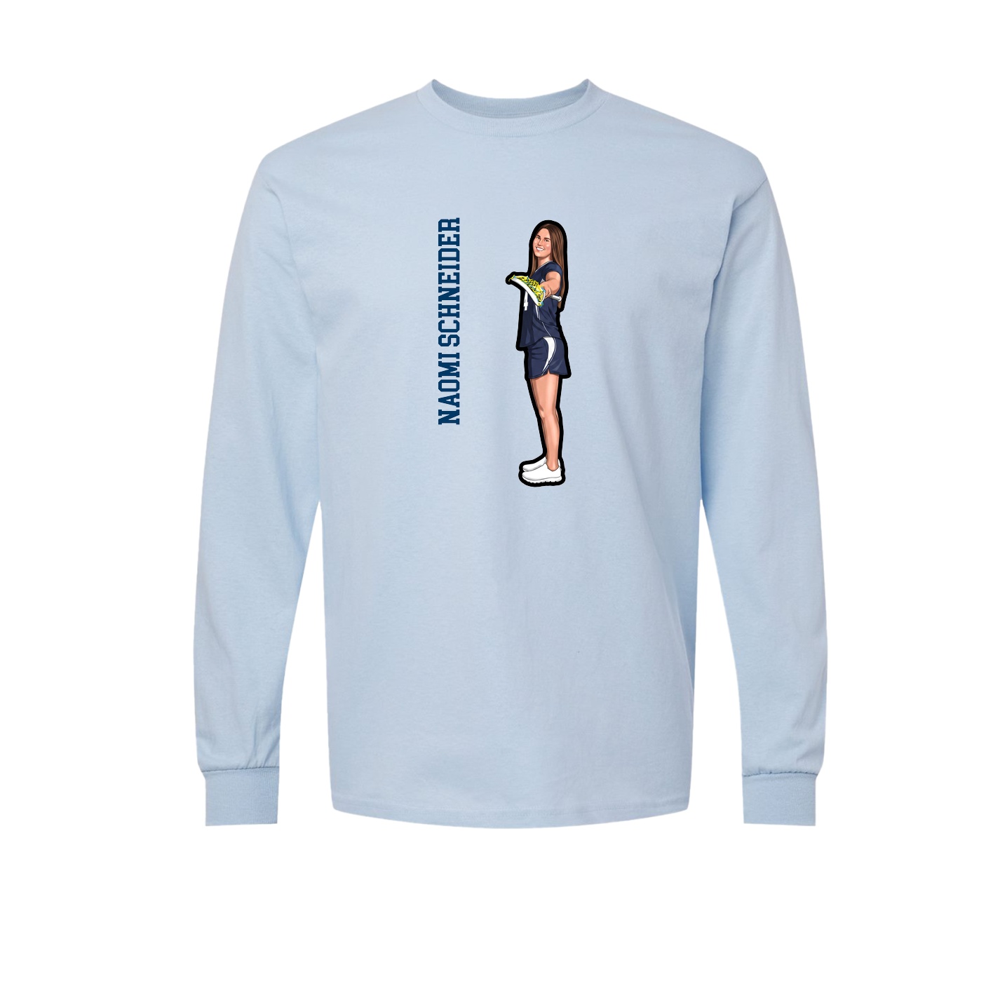 Long Sleeve Tee — Name Vertical in Light Blue