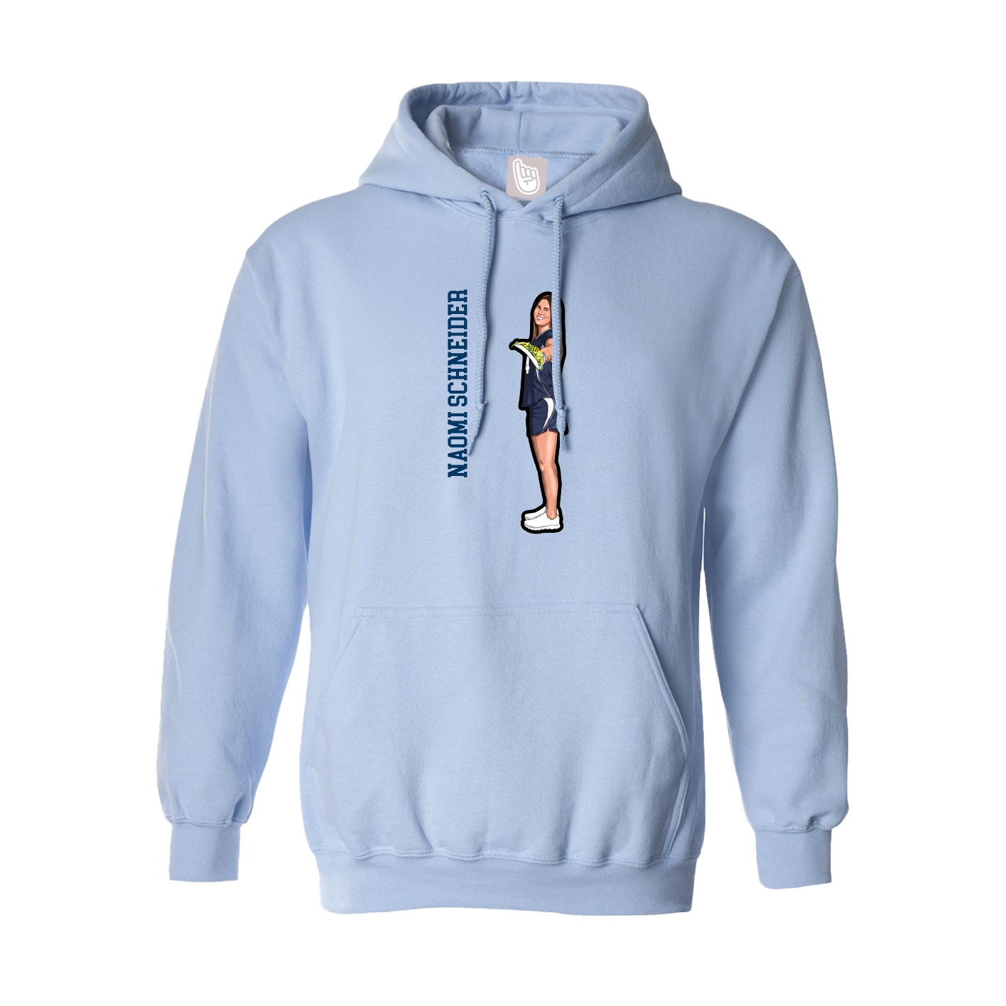 Hoodie — Name Vertical in Light Blue