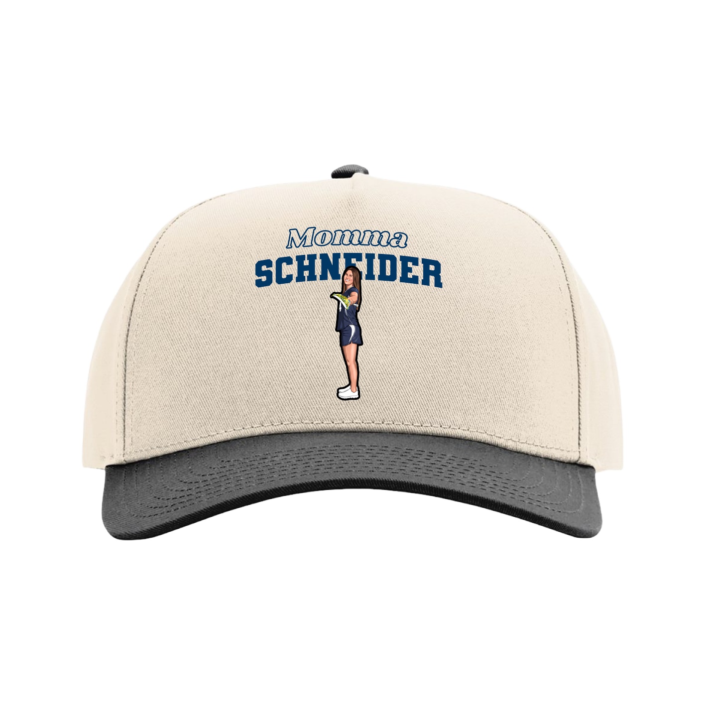Full Fabric Five-Panel Champ Cap — Mothers Day Block in Cream/Black