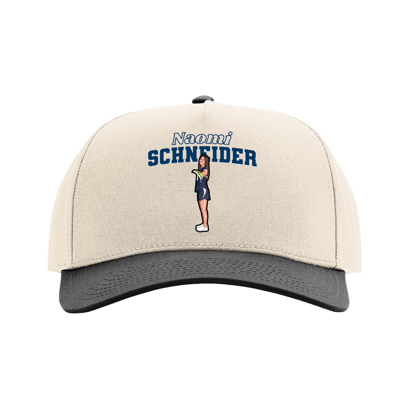 Full Fabric Five-Panel Champ Cap — Name Arch in Cream/Black