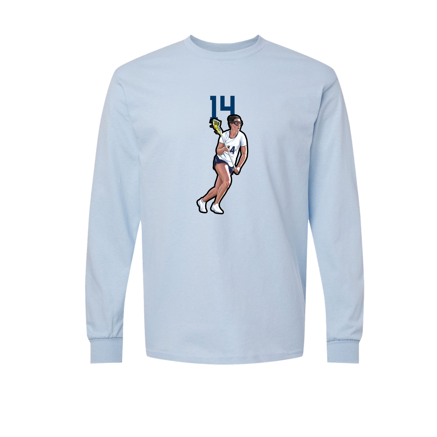 Long Sleeve Tee — Number Top in Light Blue