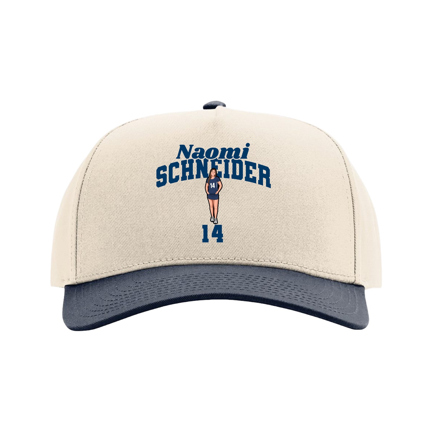 Full Fabric Five-Panel Champ Cap — Signature Arch in Cream/Navy