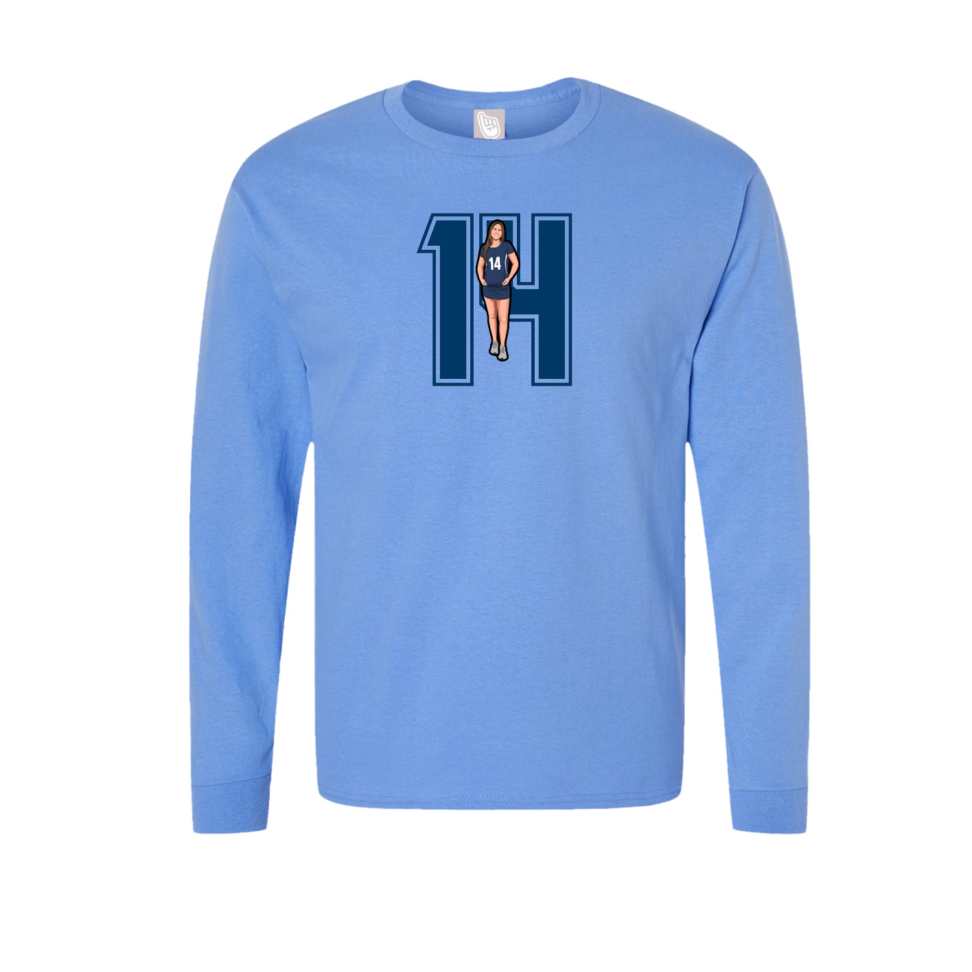 Long Sleeve Tee — Number in Powder Blue