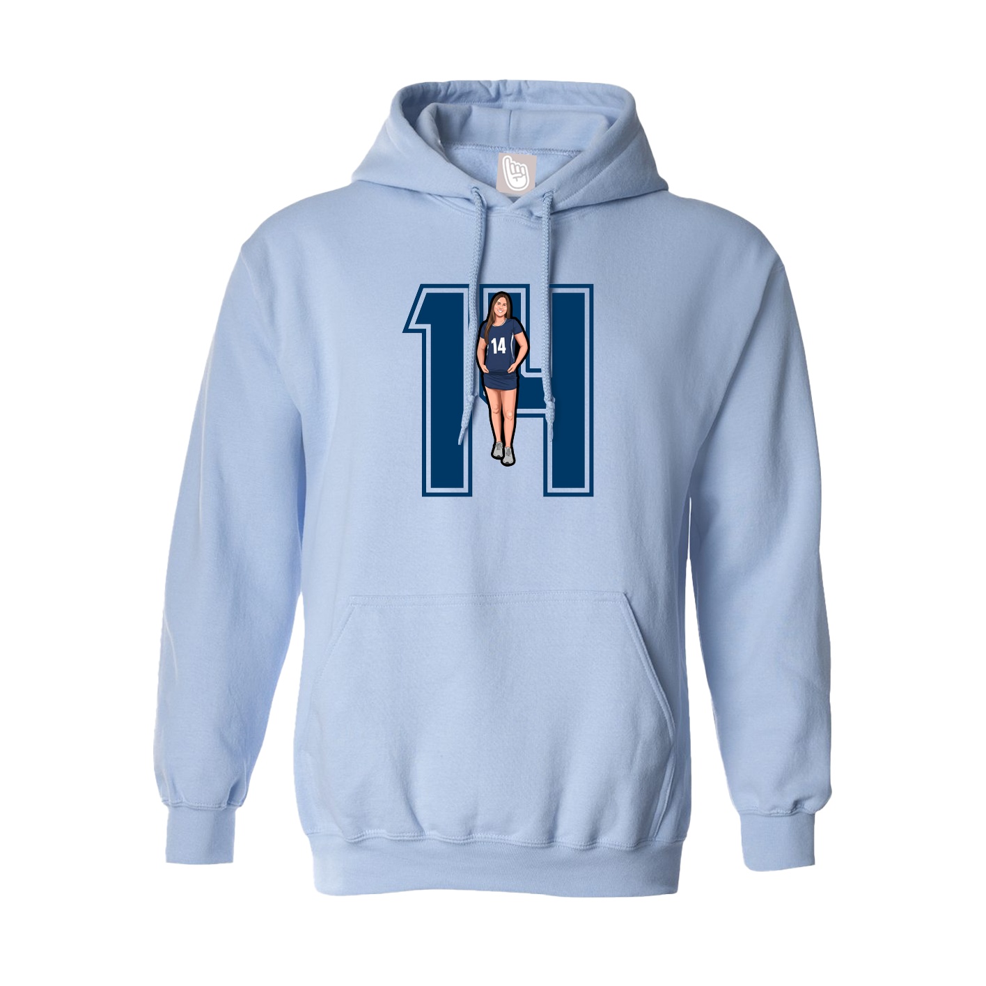 Hoodie — Number in Light Blue
