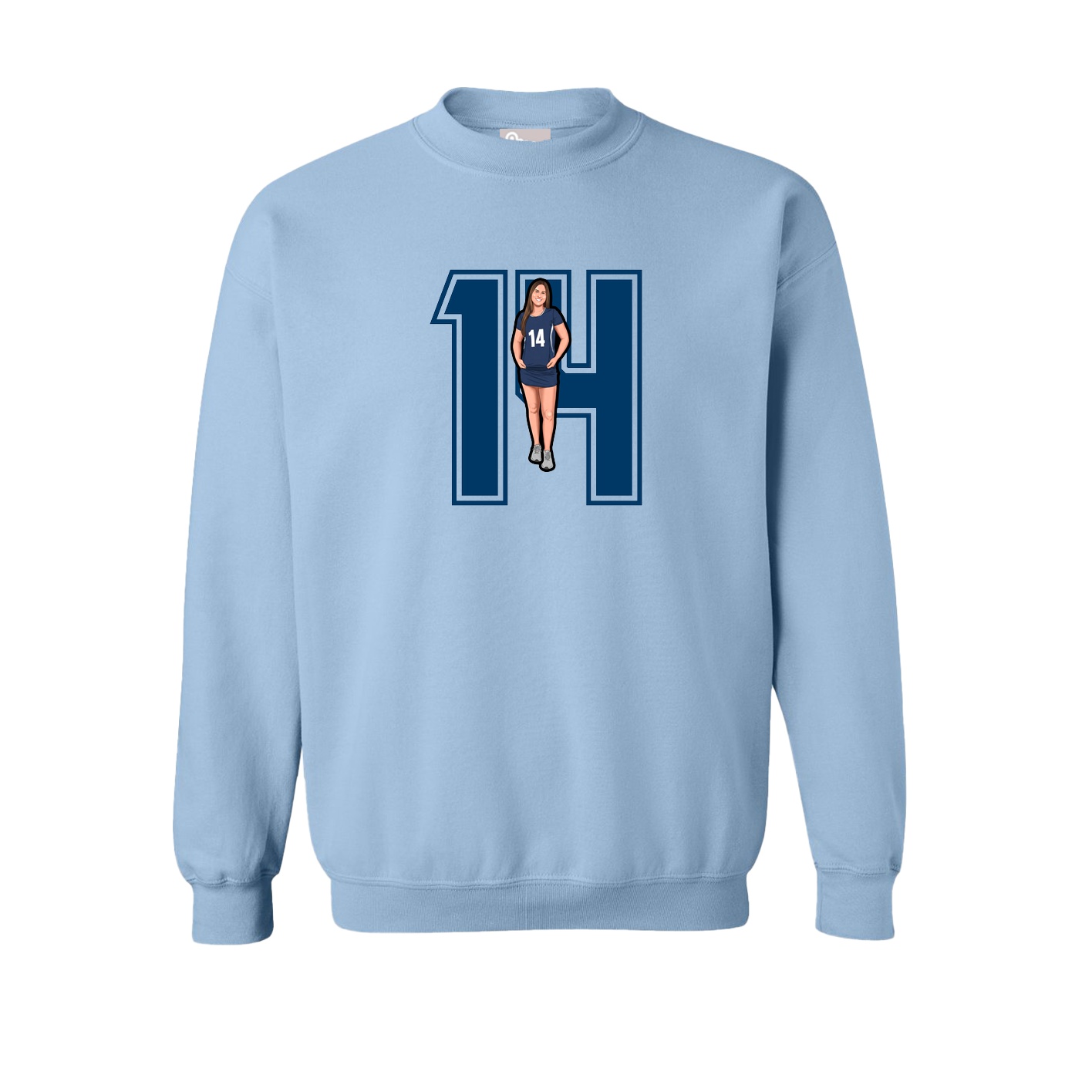 Fleece Crew — Number in Light Blue