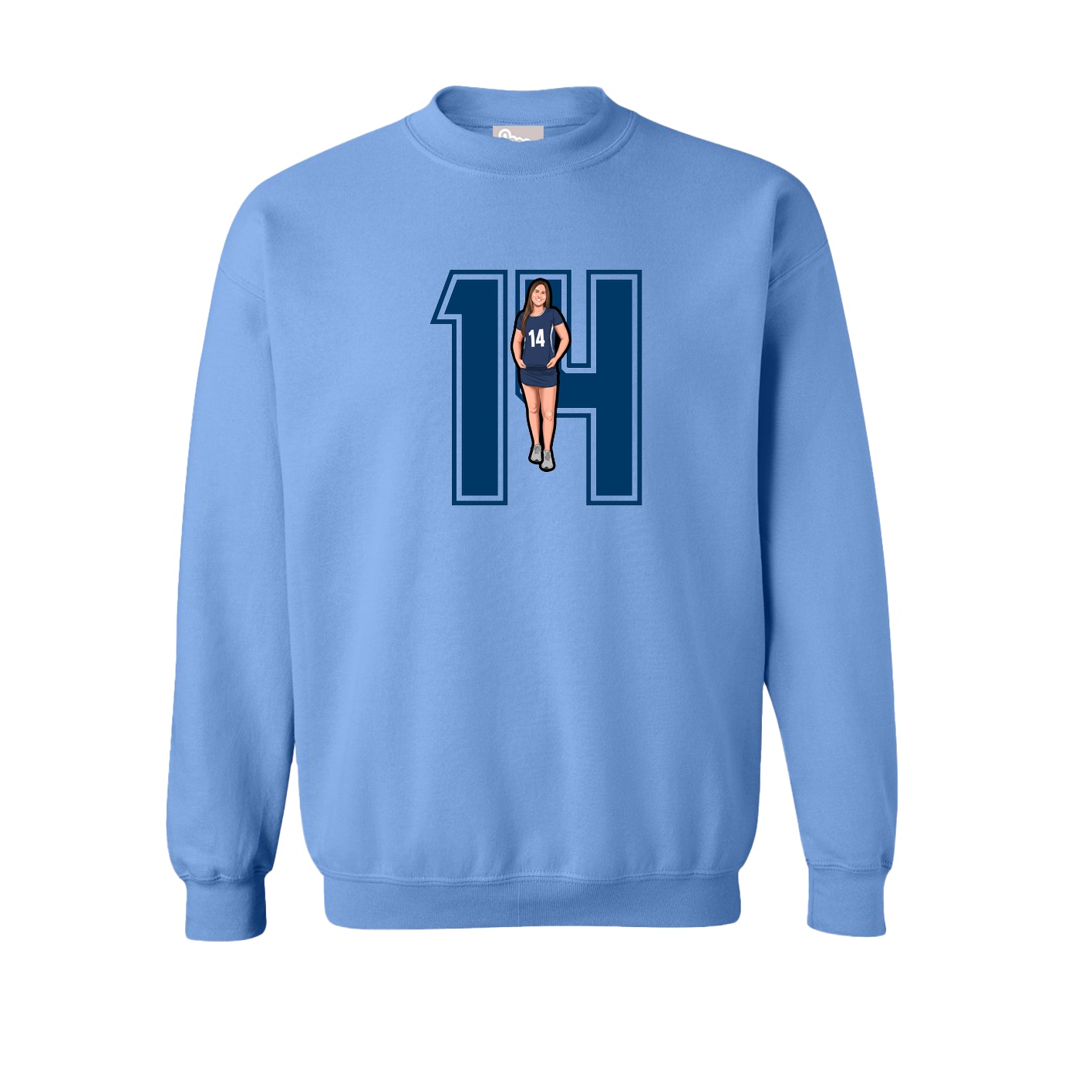 Fleece Crew — Number in Powder Blue