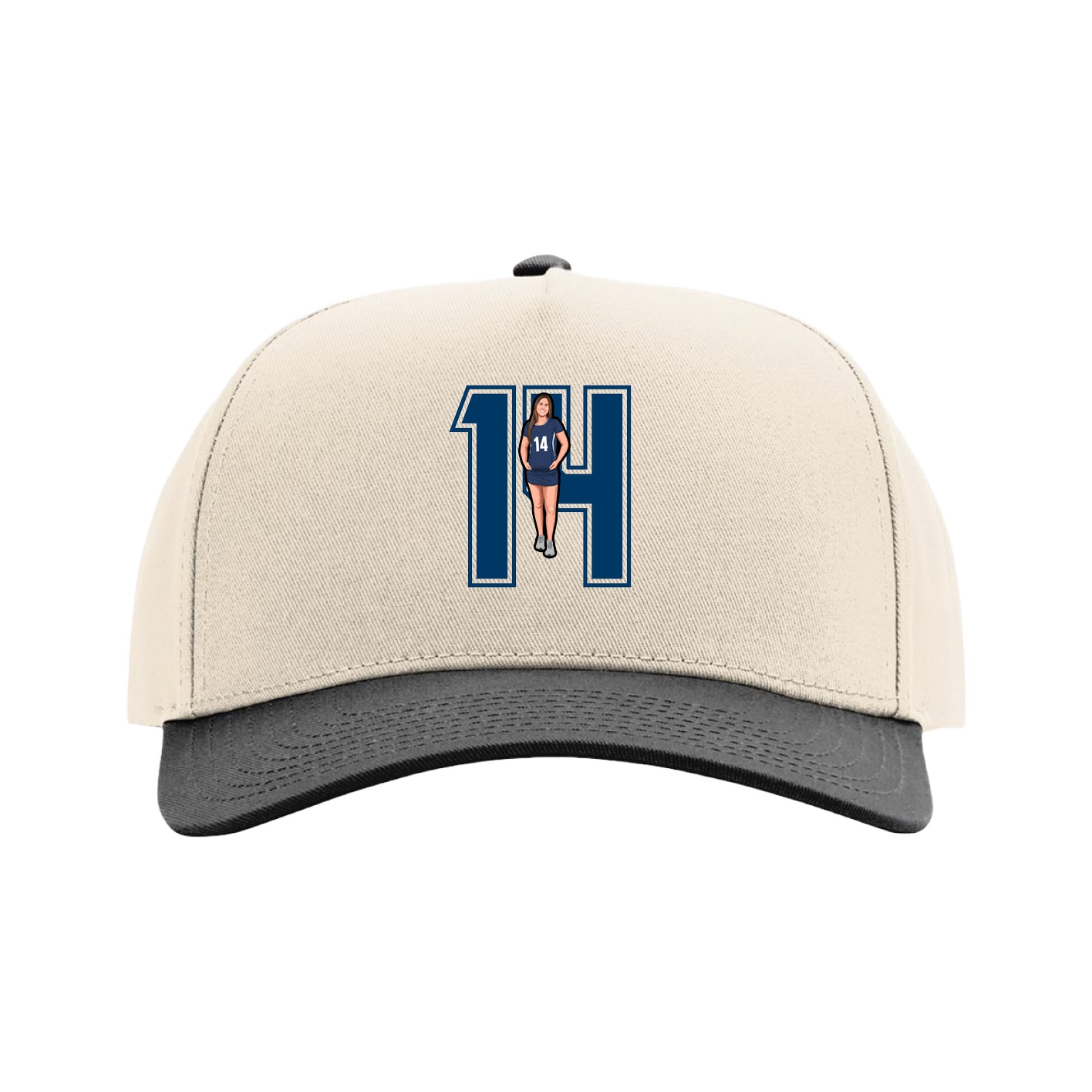 Full Fabric Five-Panel Champ Cap — Number in Cream/Black