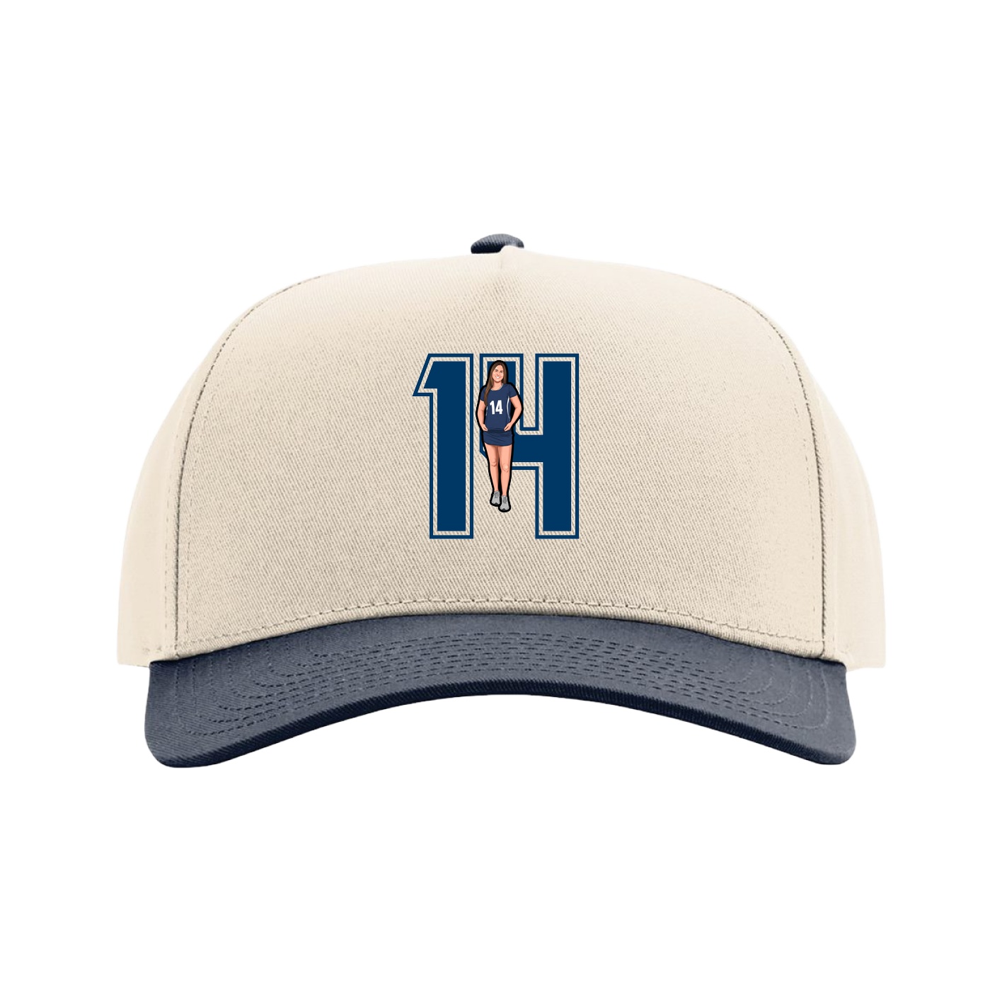Full Fabric Five-Panel Champ Cap — Number in Cream/Navy