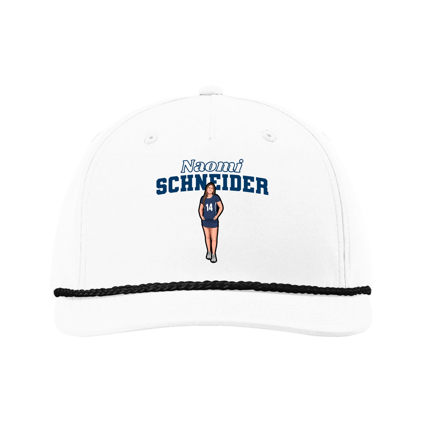Five-Panel Classic Rope Cap — Name Arch in White