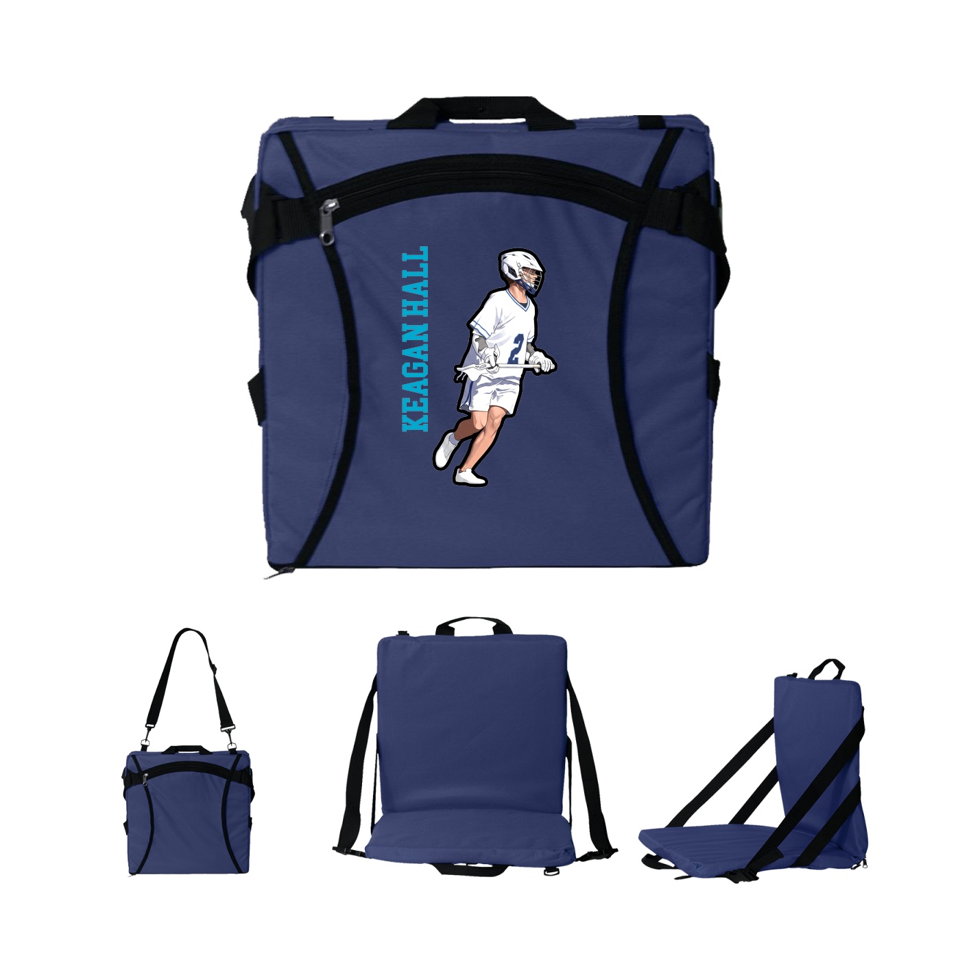 Folding Stadium Seat — Name Vertical in Navy