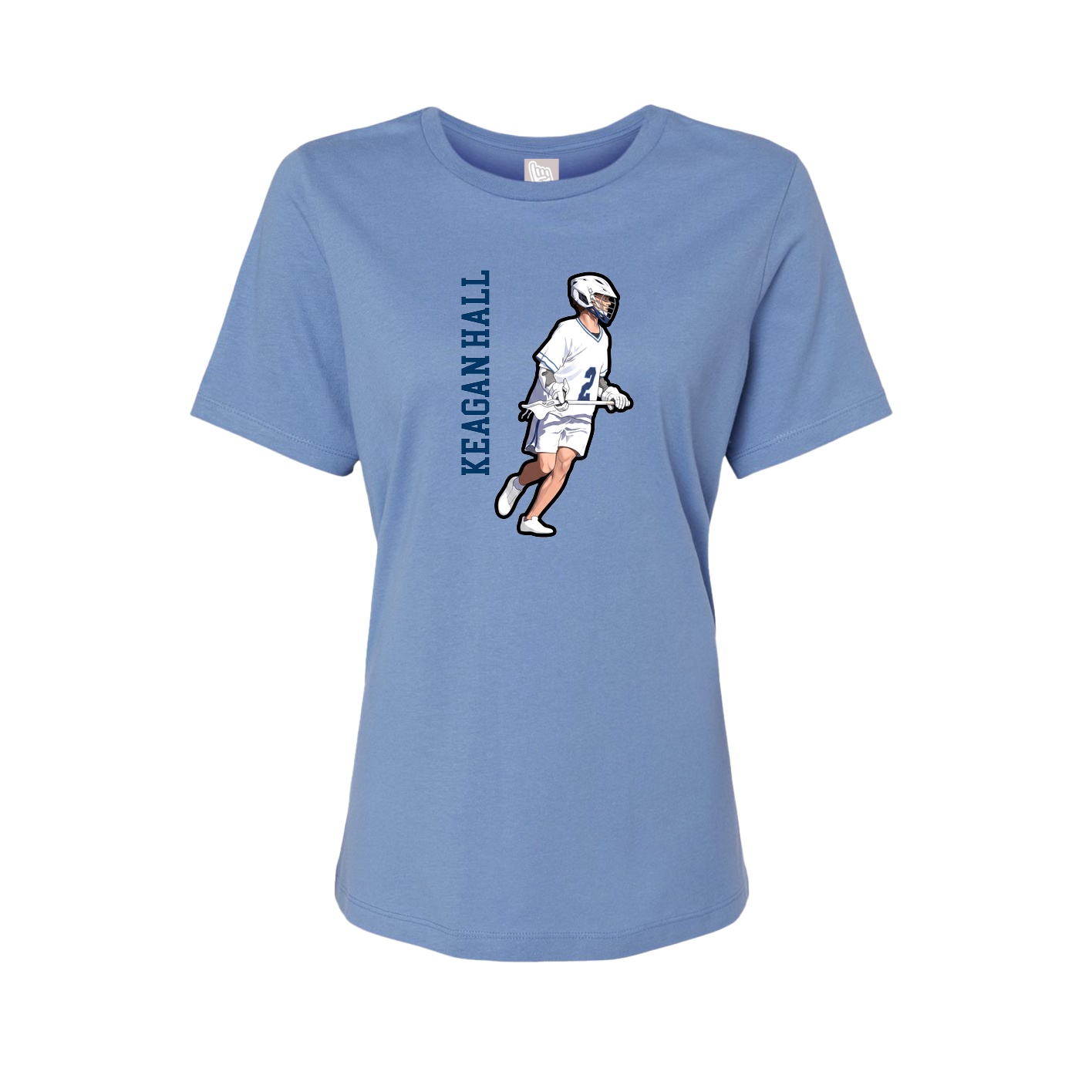 Fitted Women's Tee — Name Vertical in Powder Blue