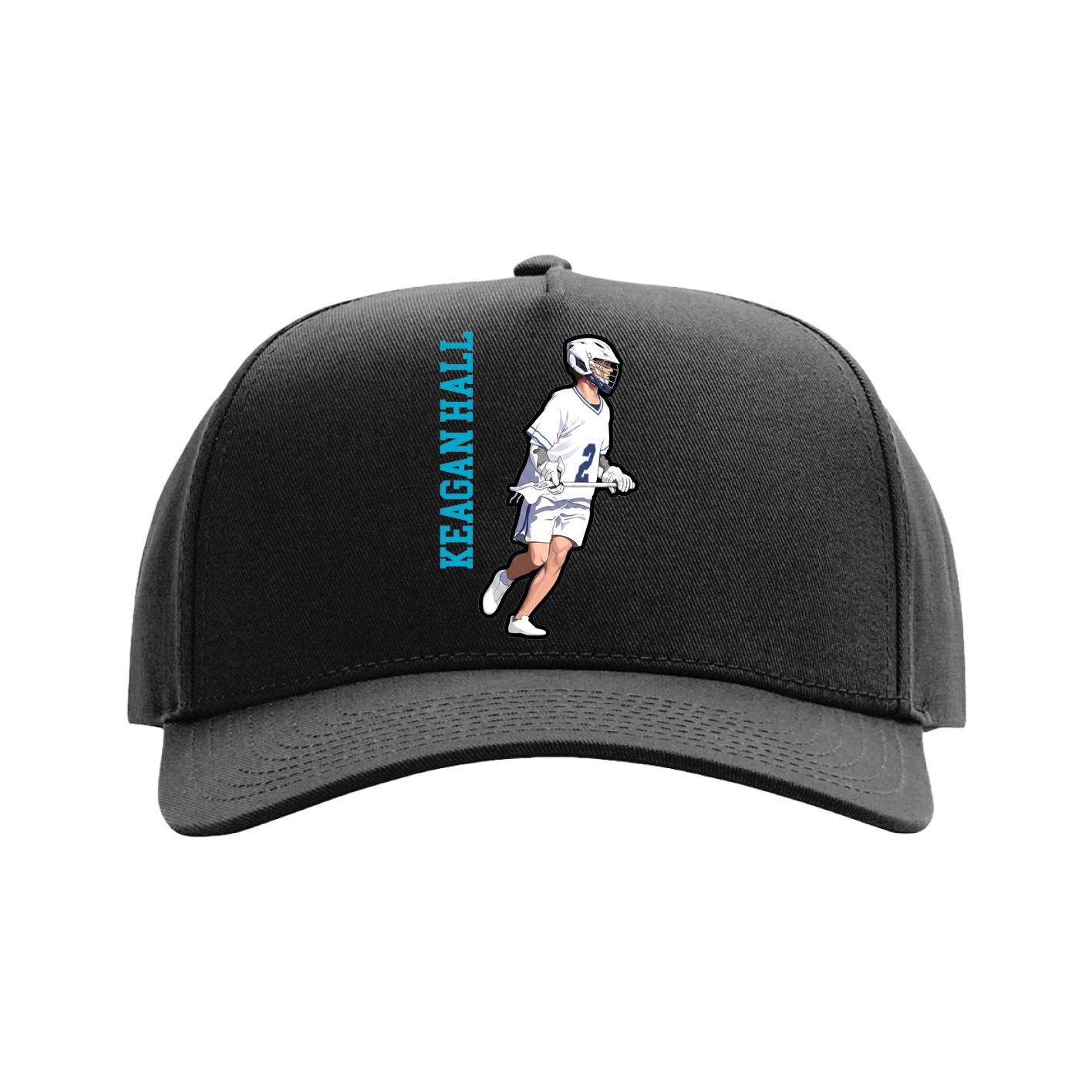 Full Fabric Five-Panel Champ Cap — Name Vertical in Black