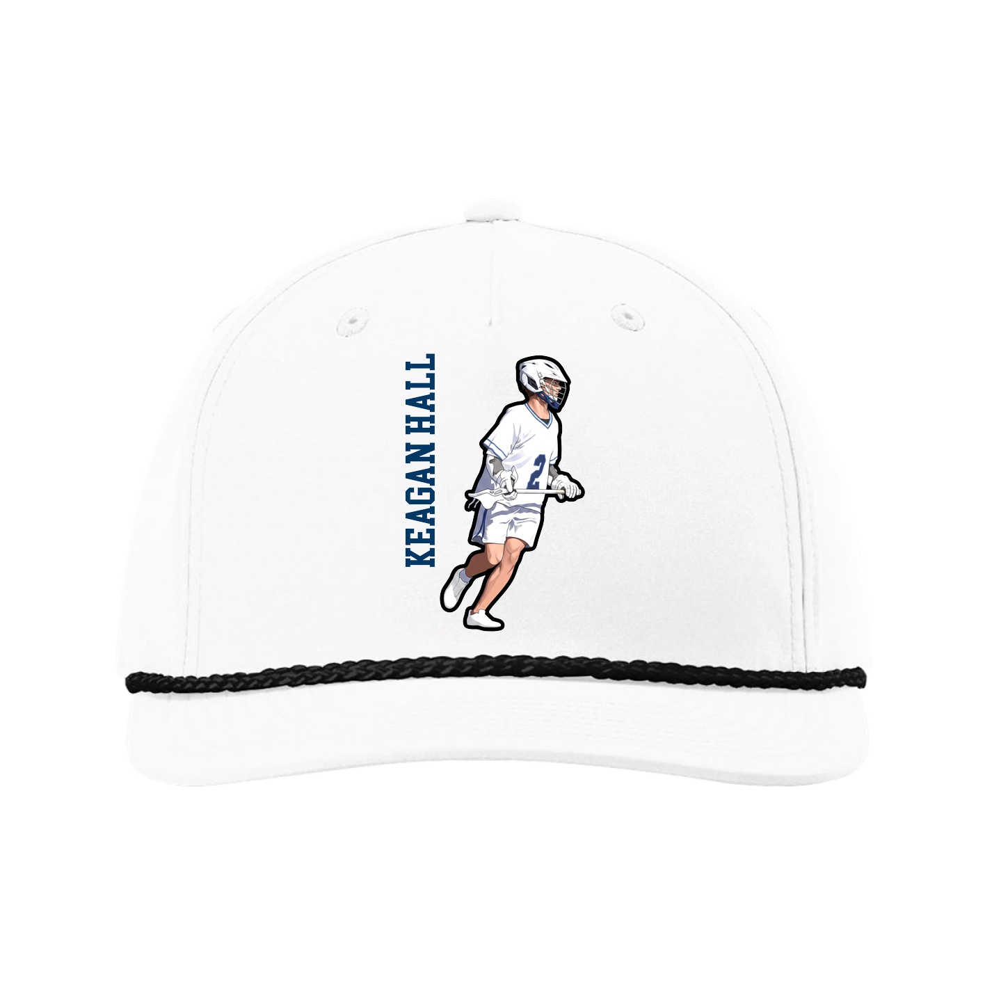 Five-Panel Classic Rope Cap — Name Vertical in White