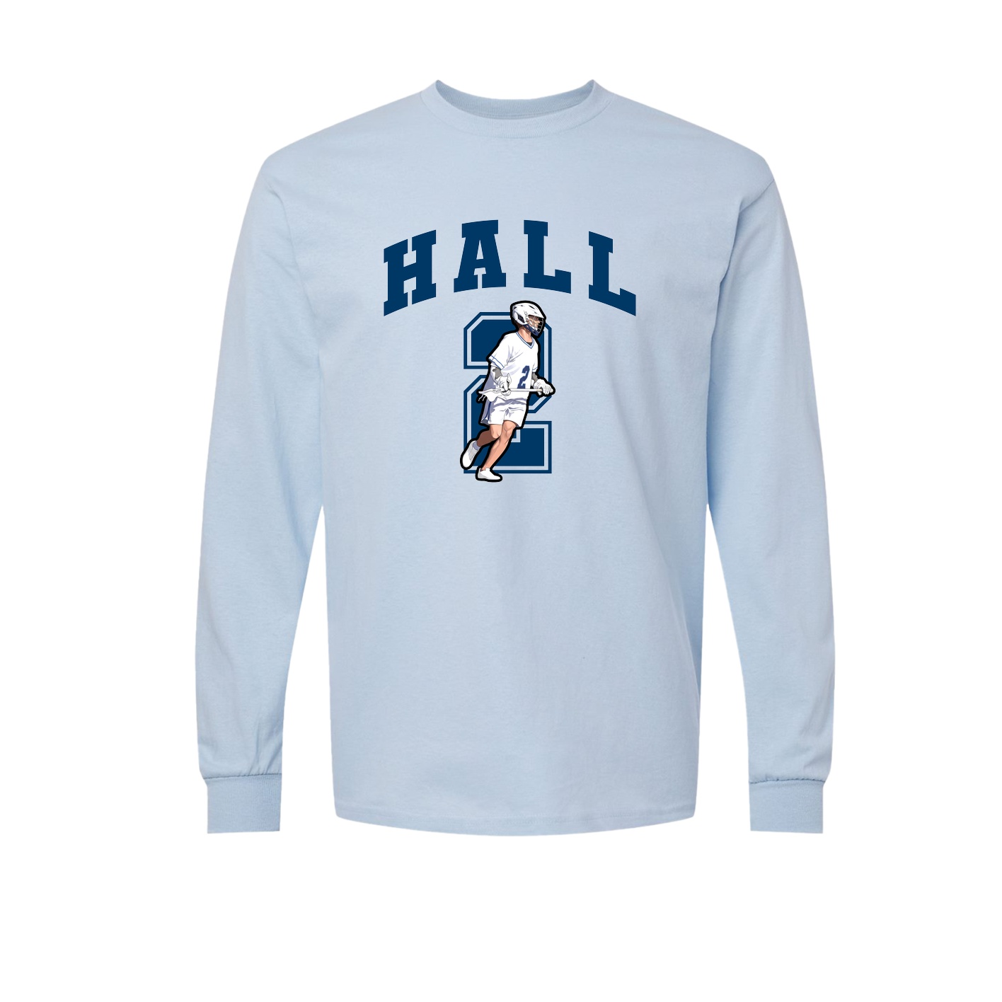 Long Sleeve Tee — Number in Light Blue