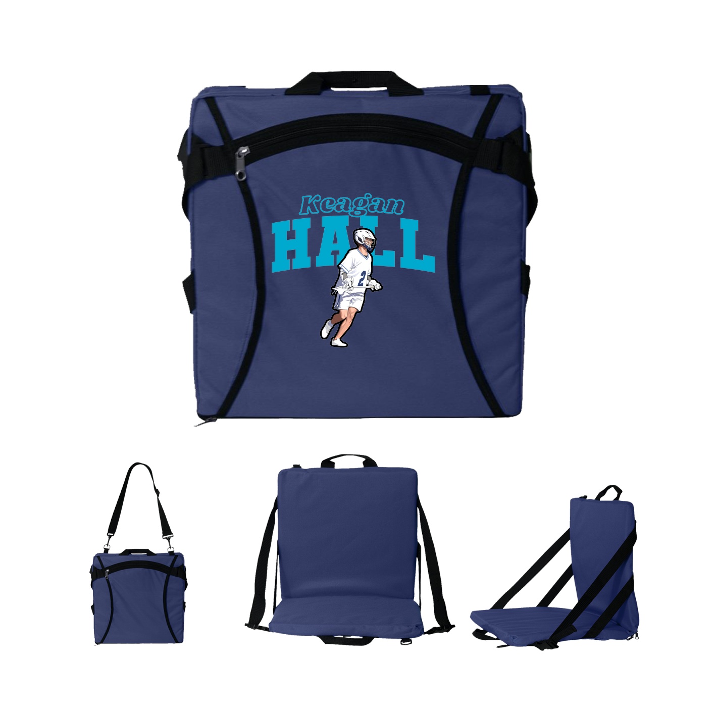Folding Stadium Seat — Name Arch in Navy