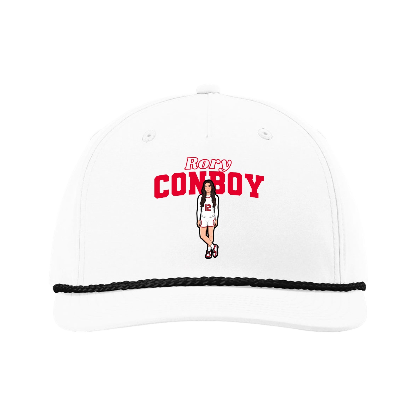 Five-Panel Classic Rope Cap — Name Arch in White