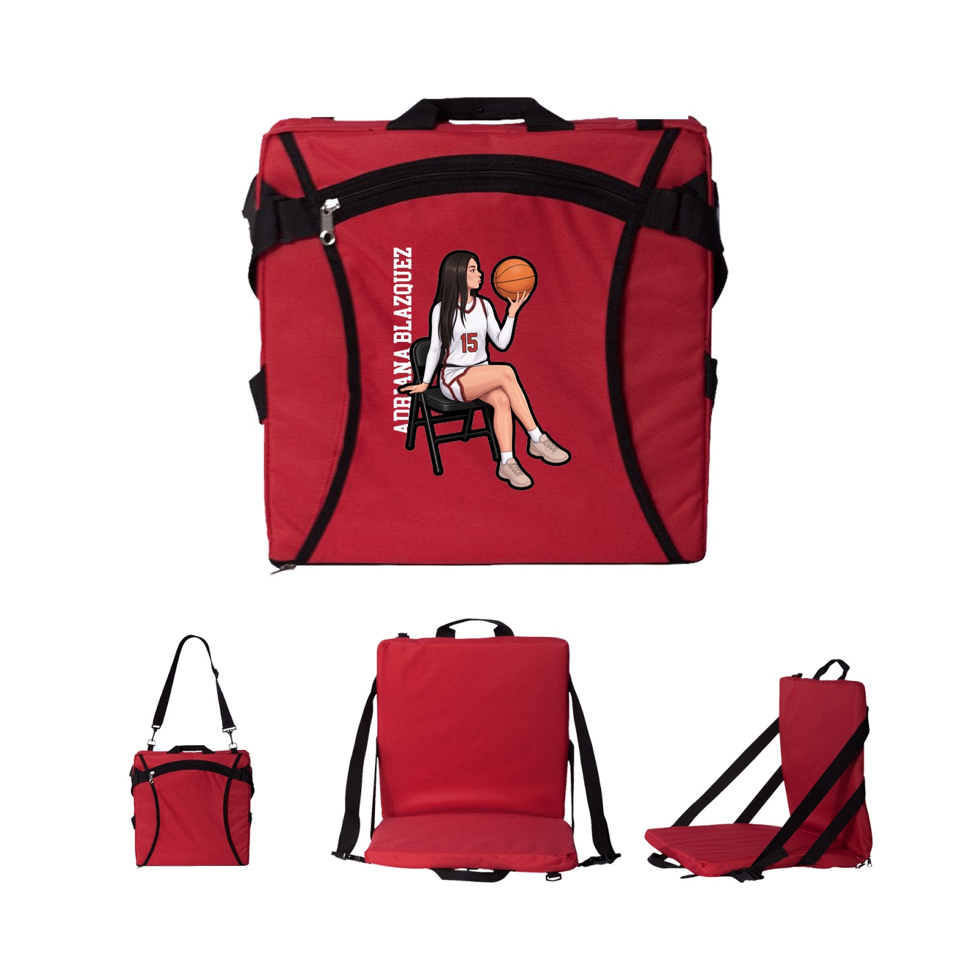 Folding Stadium Seat — Name Vertical in Red