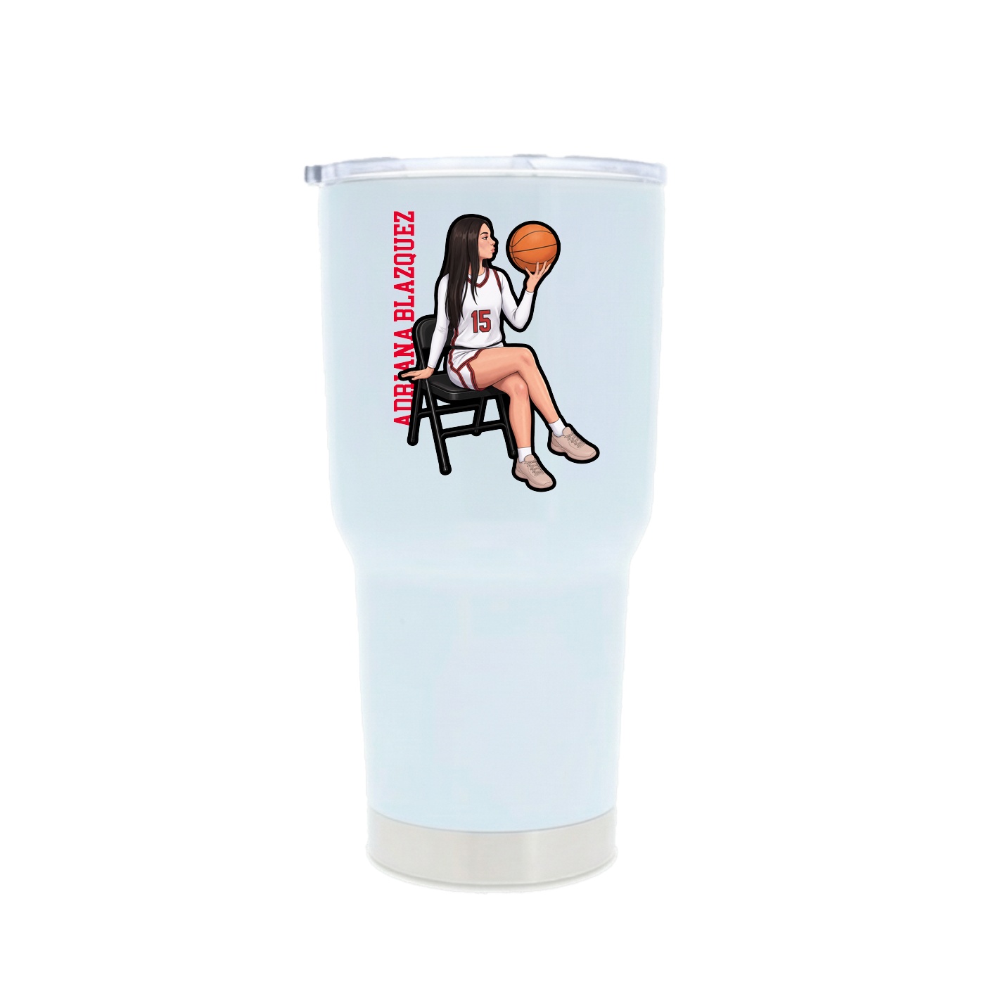30oz Stainless Steel Tumbler — Name Vertical in White