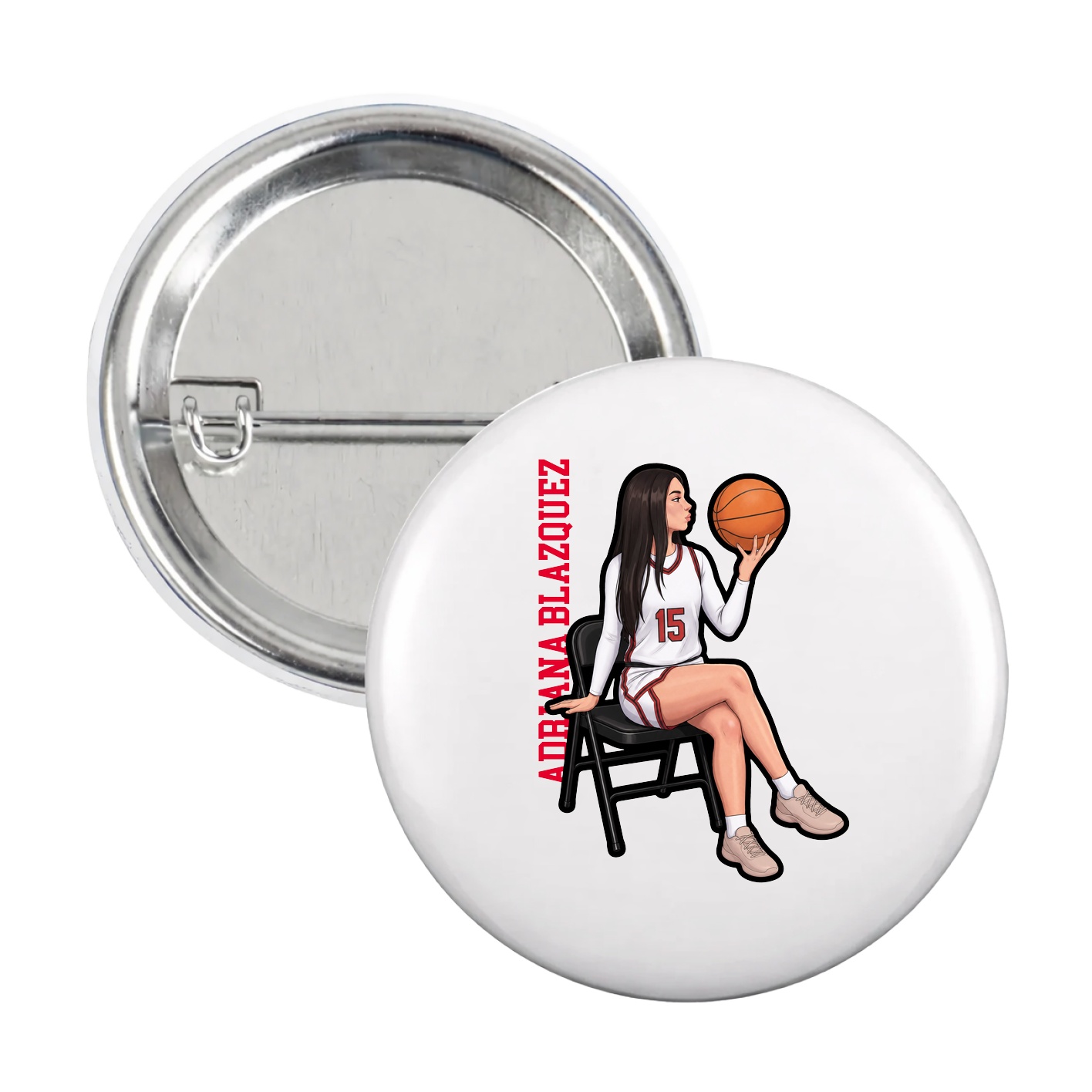 Game Day Button — Name Vertical in White