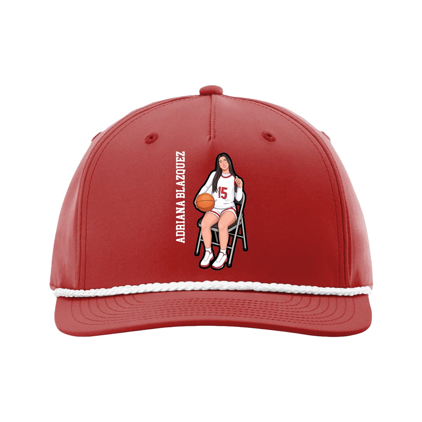 Five-Panel Classic Rope Cap — Name Vertical in Red