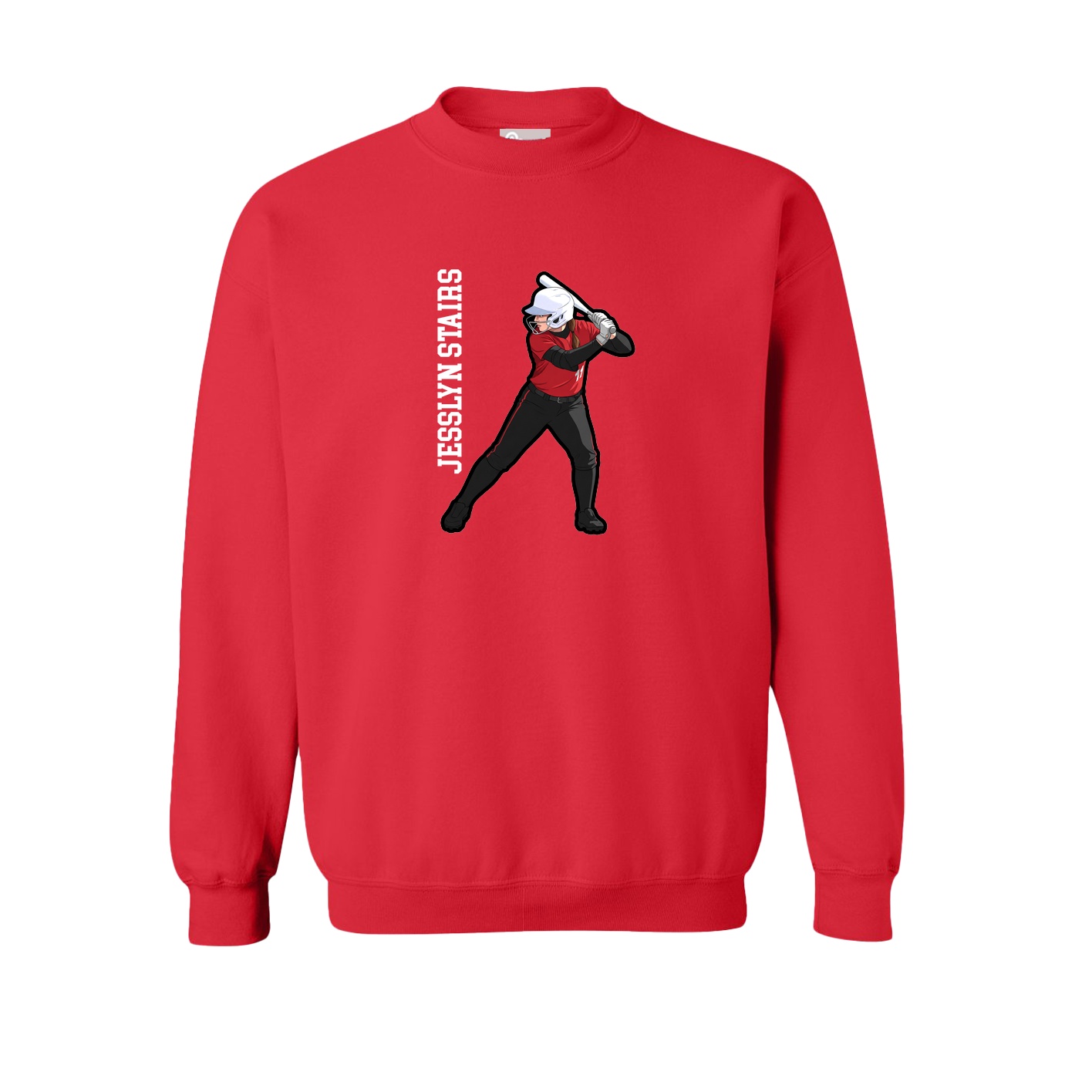 Fleece Crew — Name Vertical in Red