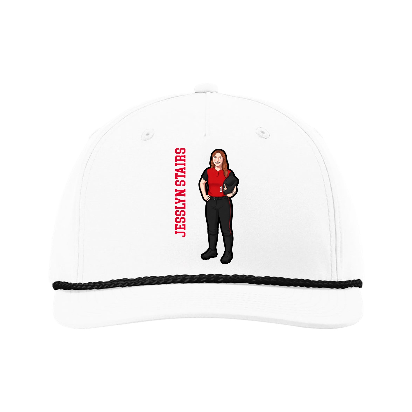 Five-Panel Classic Rope Cap — Name Vertical in White
