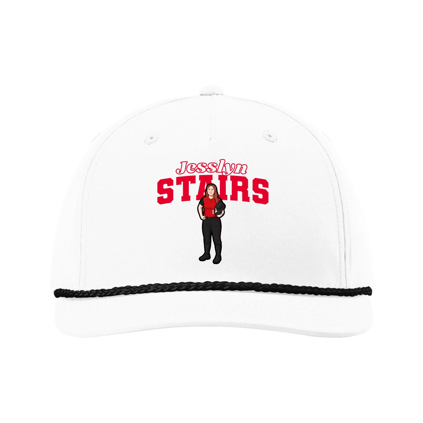 Five-Panel Classic Rope Cap — Name Arch in White