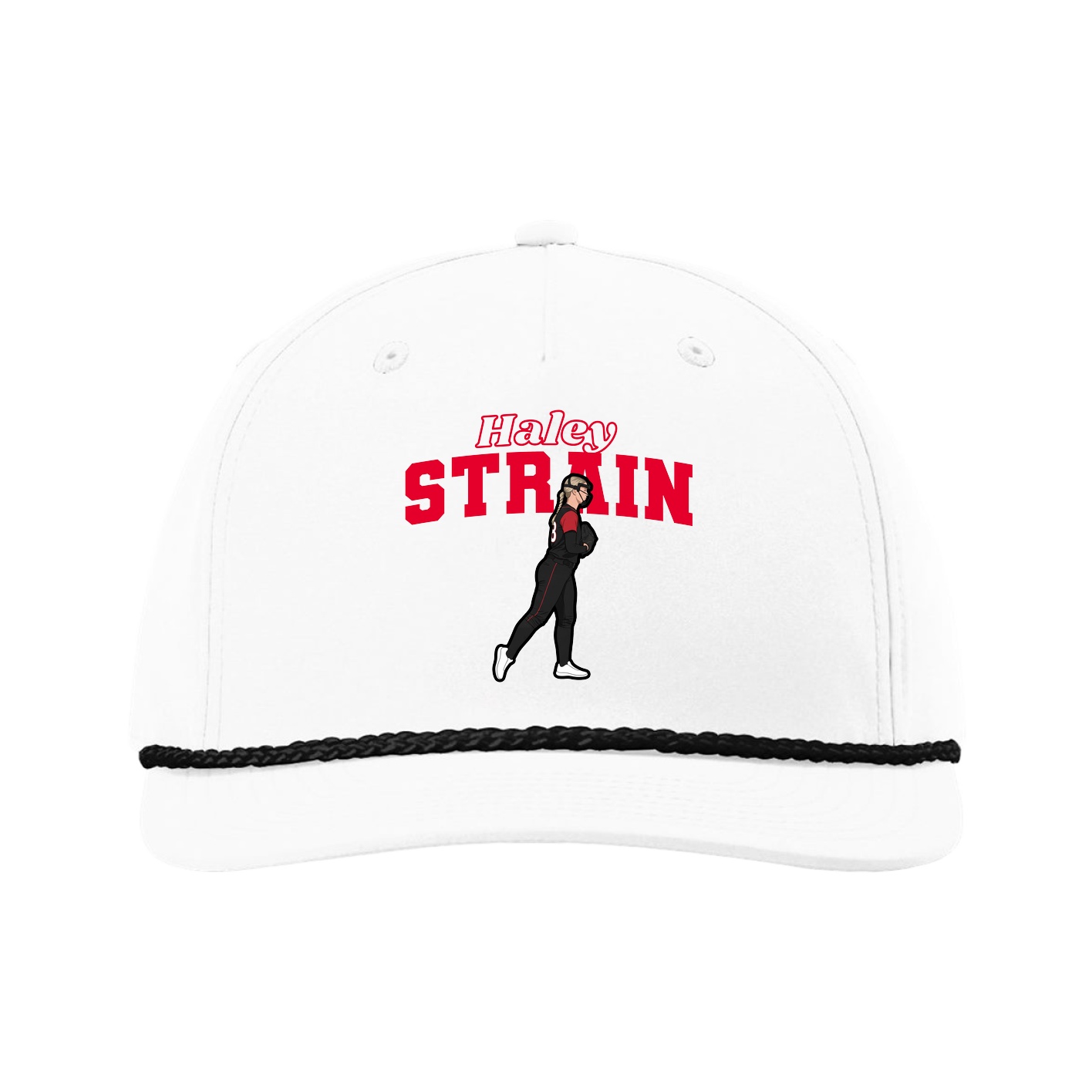 Five-Panel Classic Rope Cap — Name Arch in White