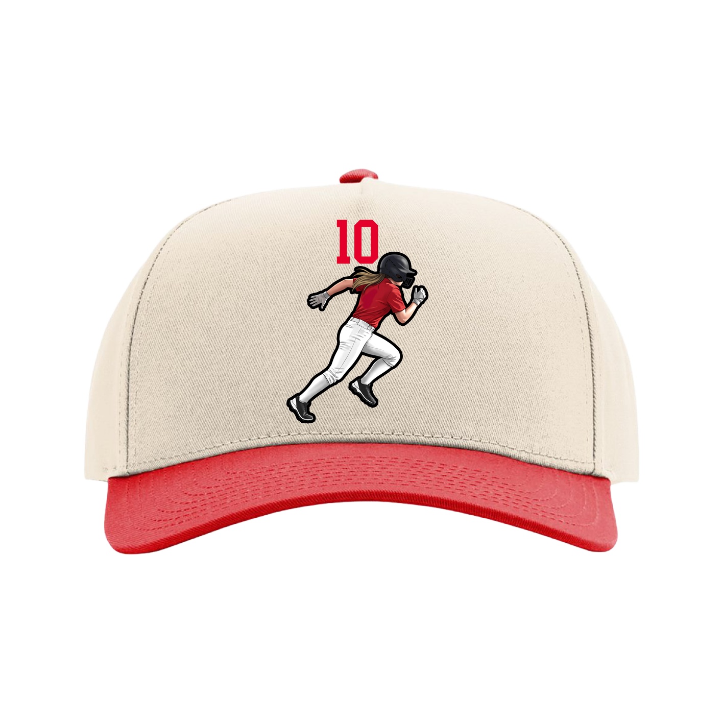Full Fabric Five-Panel Champ Cap — Number Top in Cream/Red
